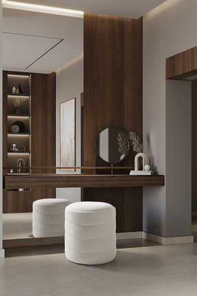 Framgan Lüks CNC Çizgili Makyaj Masası Pufu - Beyaz Puf Havlu Kumaş - Dekorat...