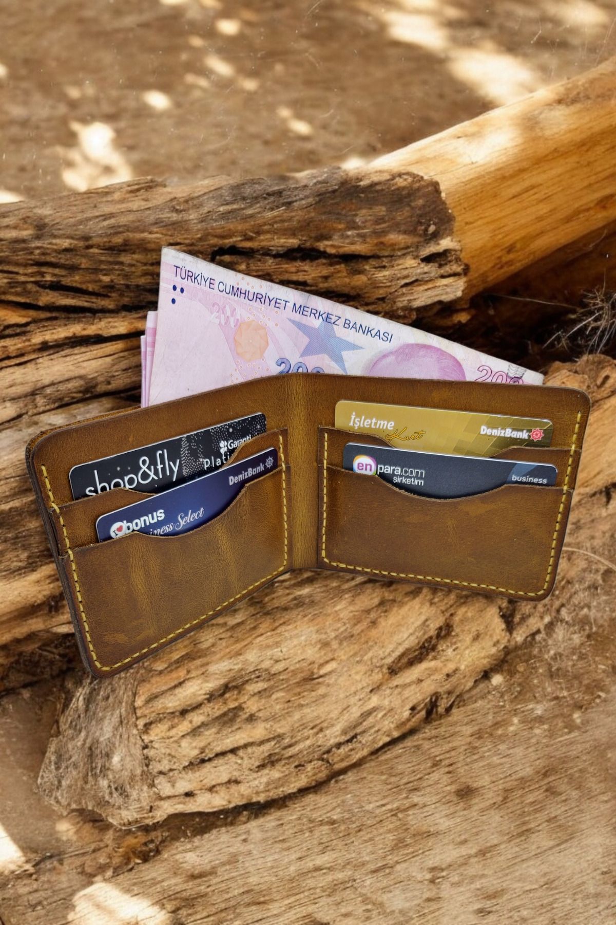 کیف پول مردانه دستباف چرمی واقعی چرم CY ETERNAL کلاسیک CAMEL Leather