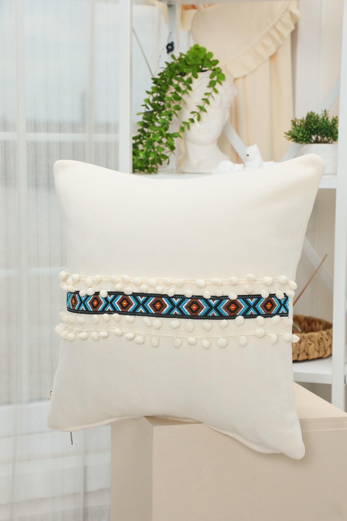 Aisha's Design-Fleece Throw Pillow Cover with Stripe Pattern and Pompom in the Middle 45X45Cm,K-422 4