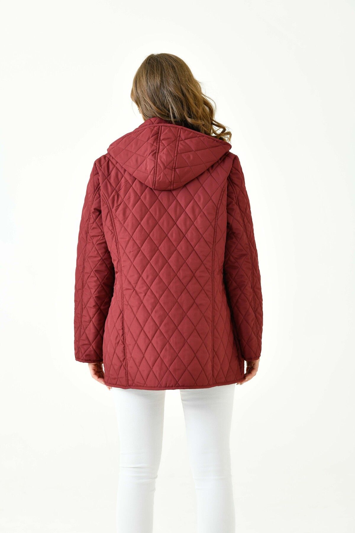 THE VOLER  Kapitone Kadın Büyük Beden Kaban Mont Kapüşonlu İçi Desenli Fermuarlı Çıtçıtlı - Görsel 8