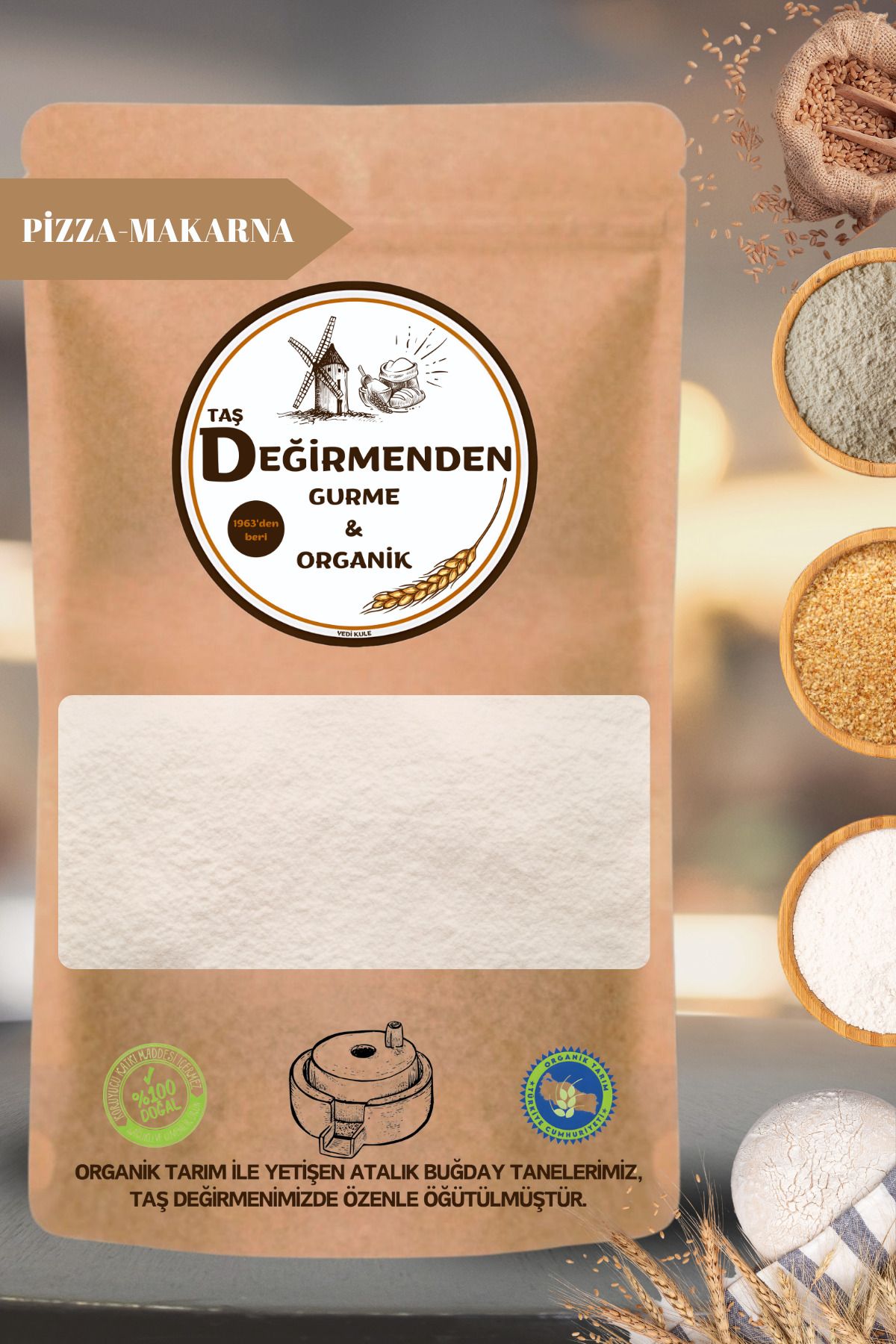 Değirmenden Organik Atalık Çok Amaçlı Un - Pizza - Makarna - 1 Kilo