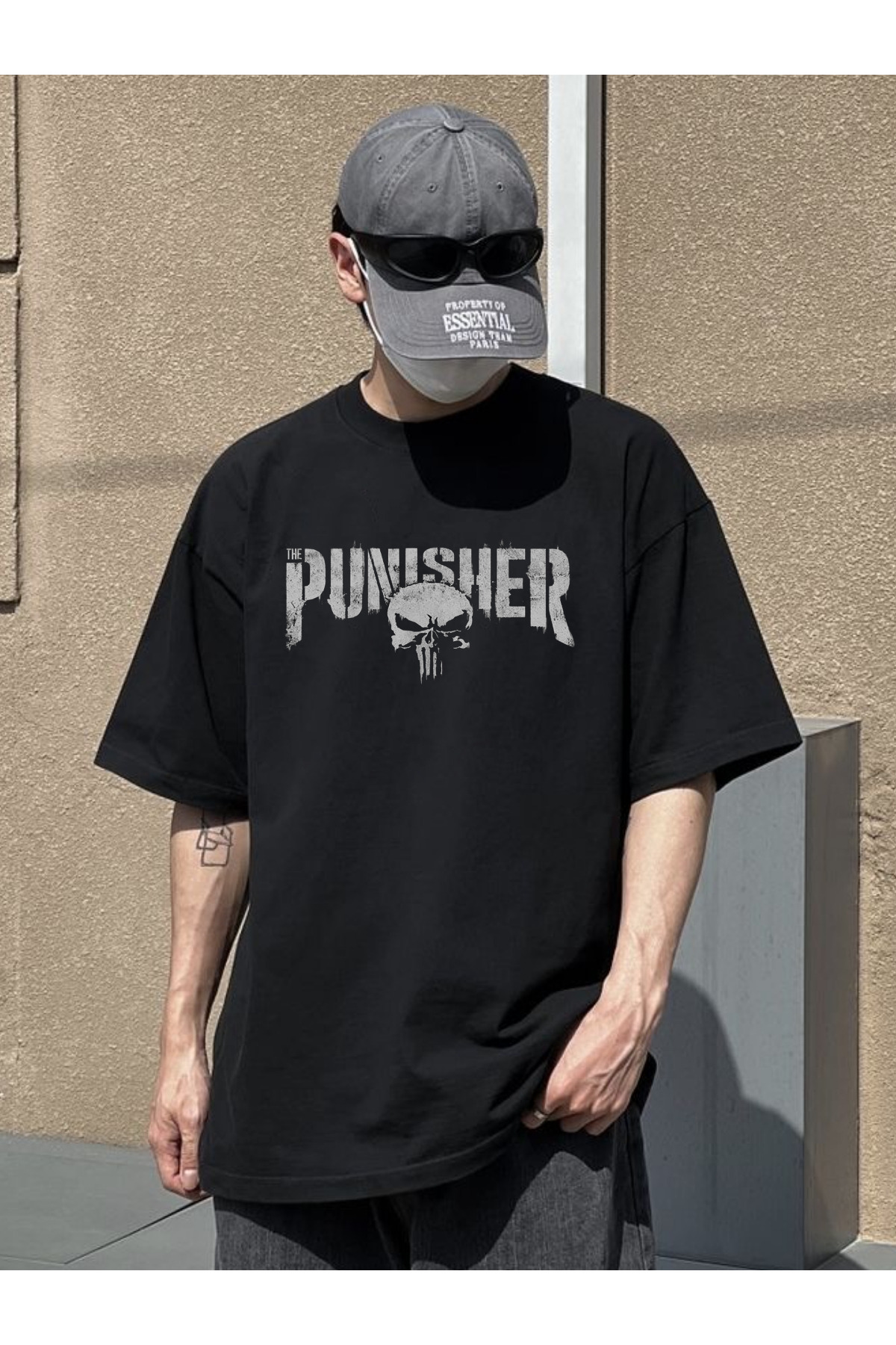 DEEPSENCE Unisex Siyah Oversize T-shirt PUNISHER görsel 2