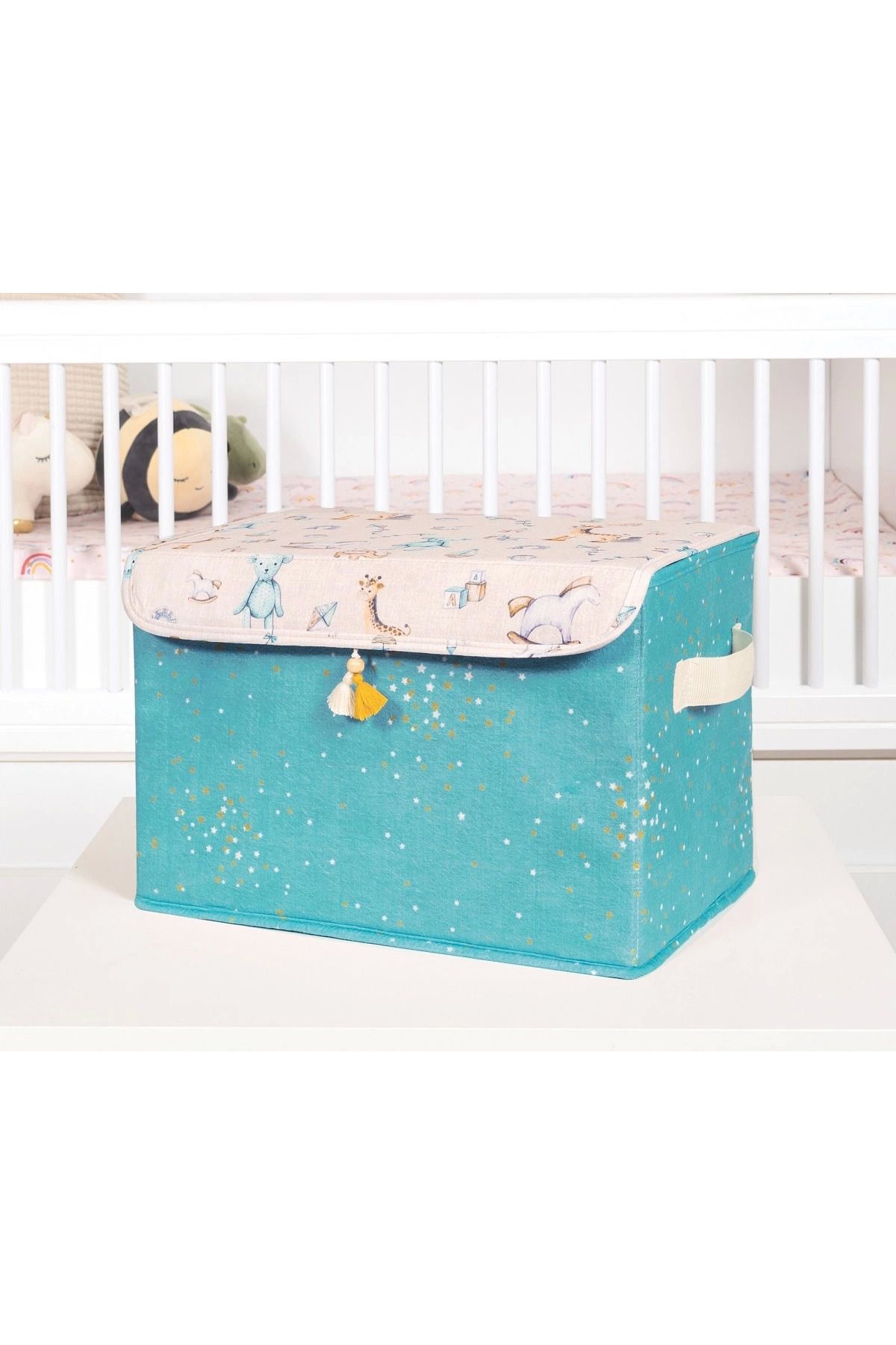 Easy Tedarik Baby Püsküllü Kapaklı Kutu Düzenleyici Çok Amaçlı Organizer Kutu Maxi Boy (yeşil) 04232