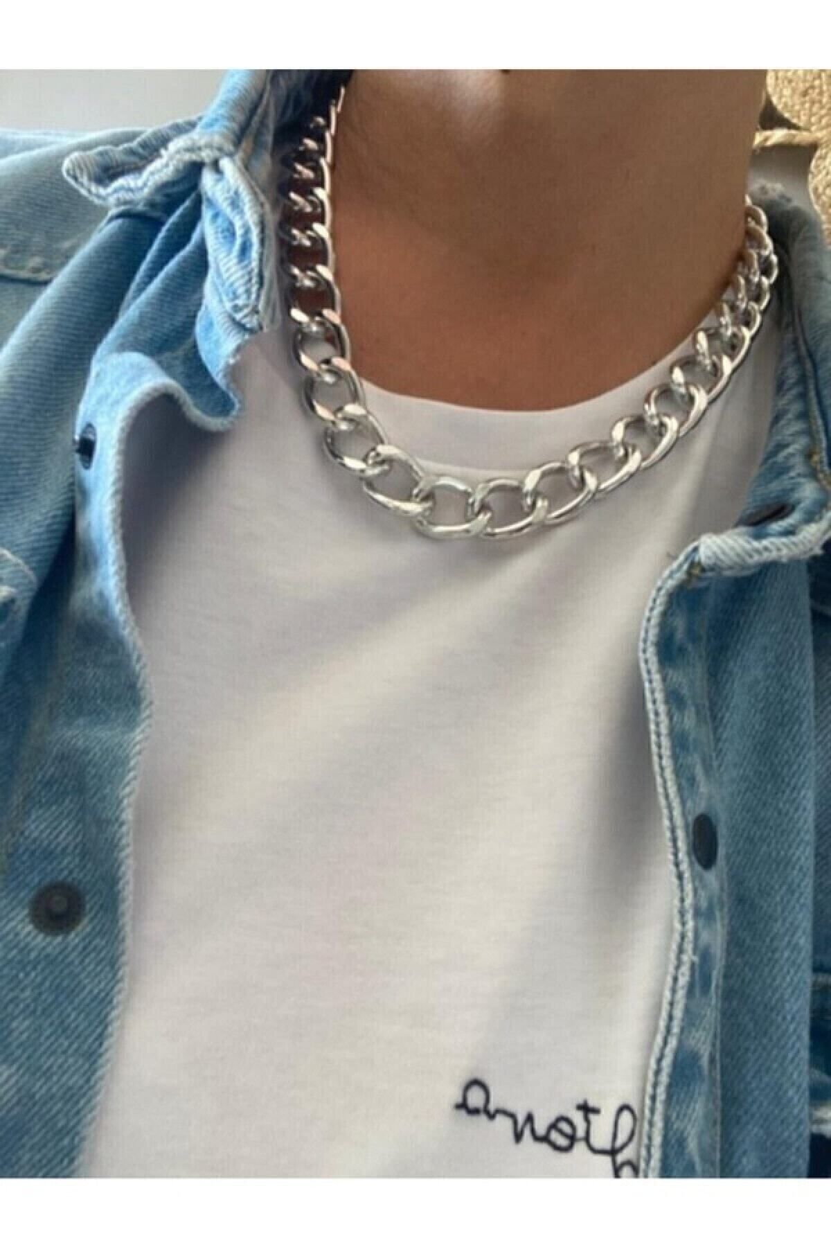 JEWELRY Kopya - Uniisex Beyaz Kalın Gourmet Zincir Kolye