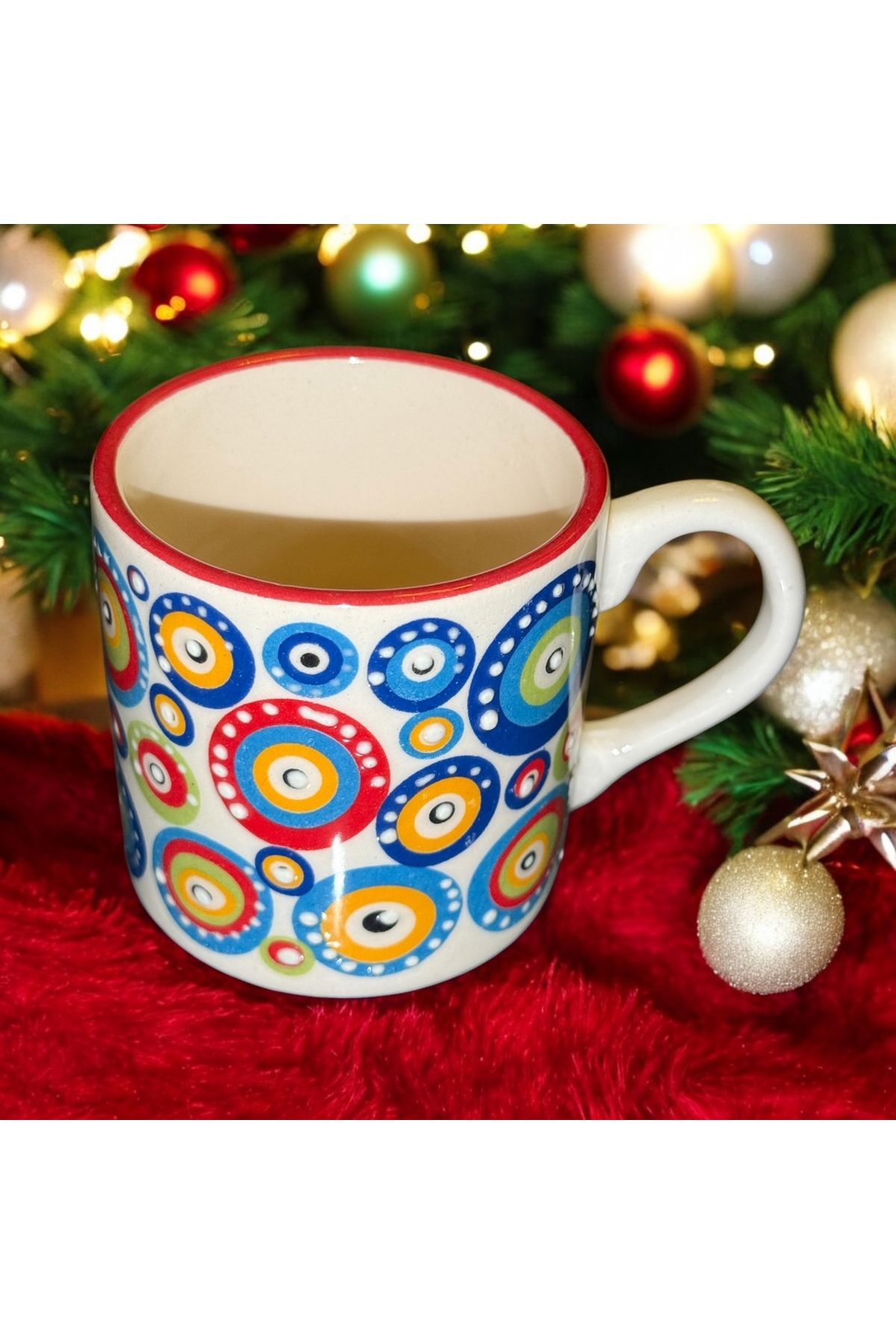 naturalife-Handmade Multicolor Ceramic Mug with Rings Pattern - Modern and Stylish Design 2