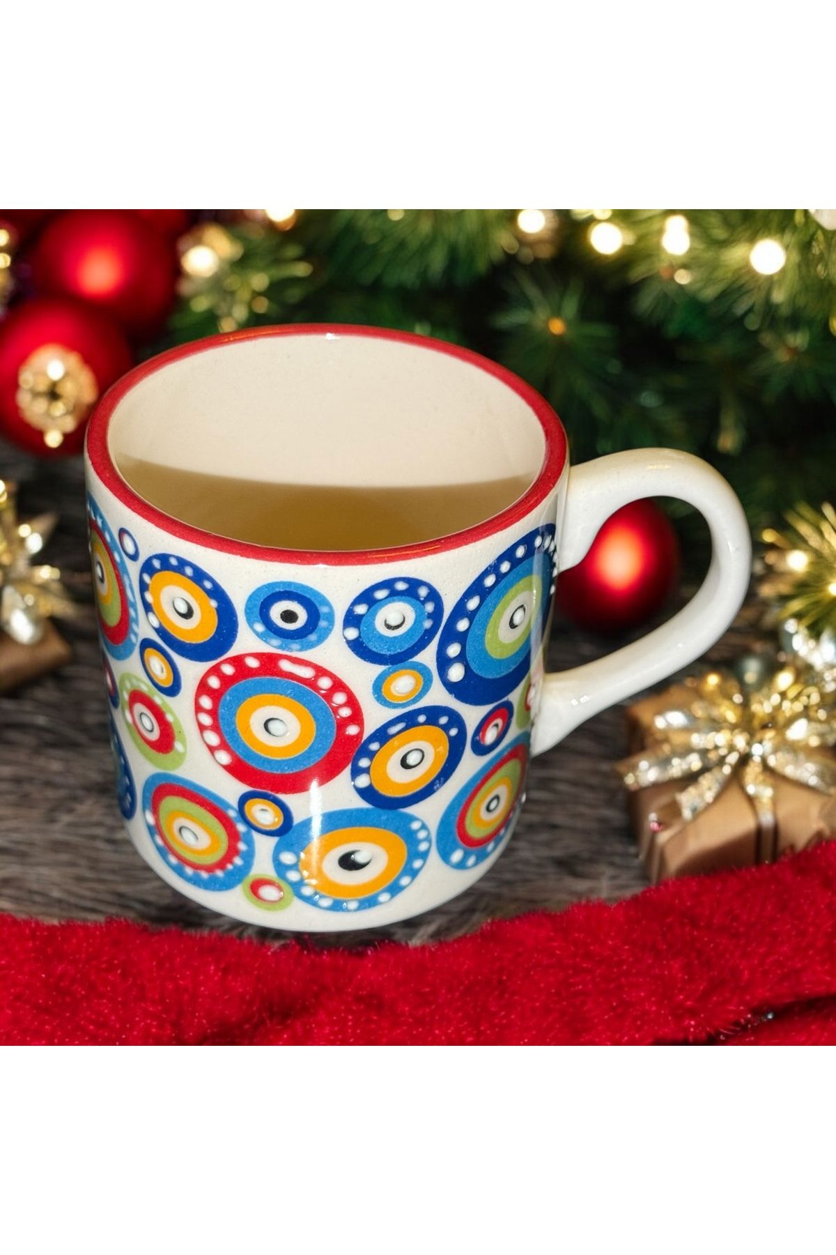 naturalife-Handmade Multicolor Ceramic Mug with Rings Pattern - Modern and Stylish Design 1