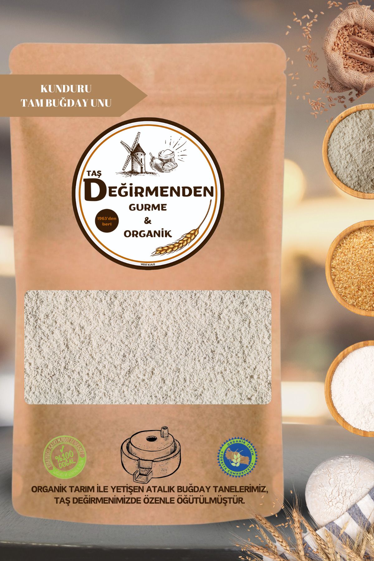 Değirmenden Organik Atalık Kunduru Tam Buğday Unu - 1 Kilo