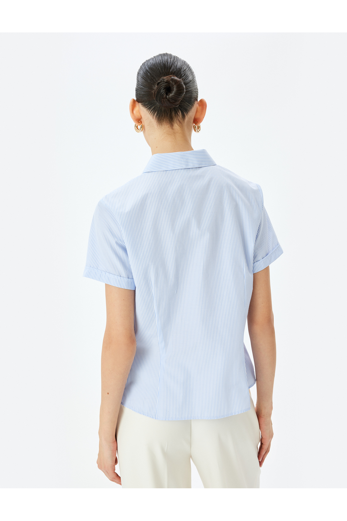 Koton  Klasik Yaka Çizgili Kısa Kollu Poplin Gömlek - Görsel 4