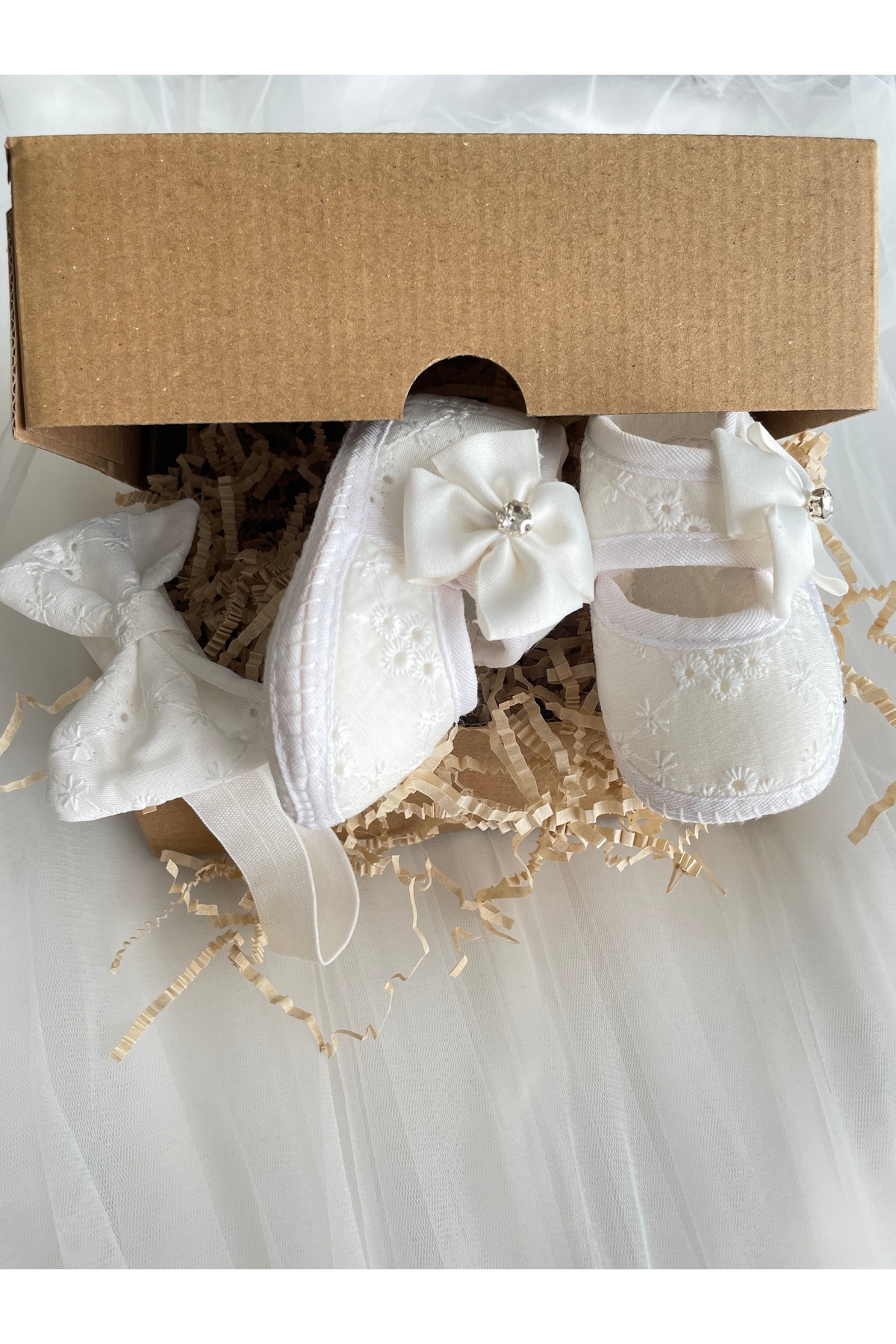 MASALBABY Kız Bebek Fistolu Patik / Yeni Doğan Hediyelik / Saç Bantlı Ekru Mevlüt Patiği fotoğrafı 3 (önizleme)
