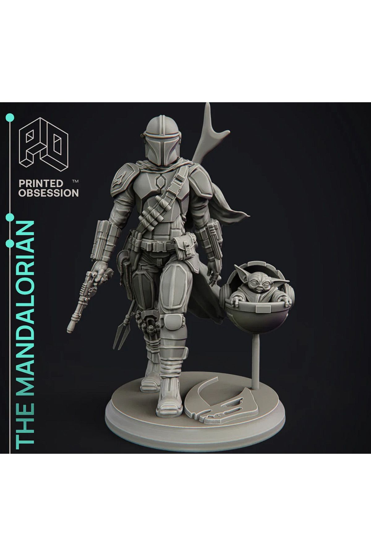 3D The Mandalorian / Mando & Baby Yoda Figür  - 30 Cm(Siyah renk olarak gönderilicektir)