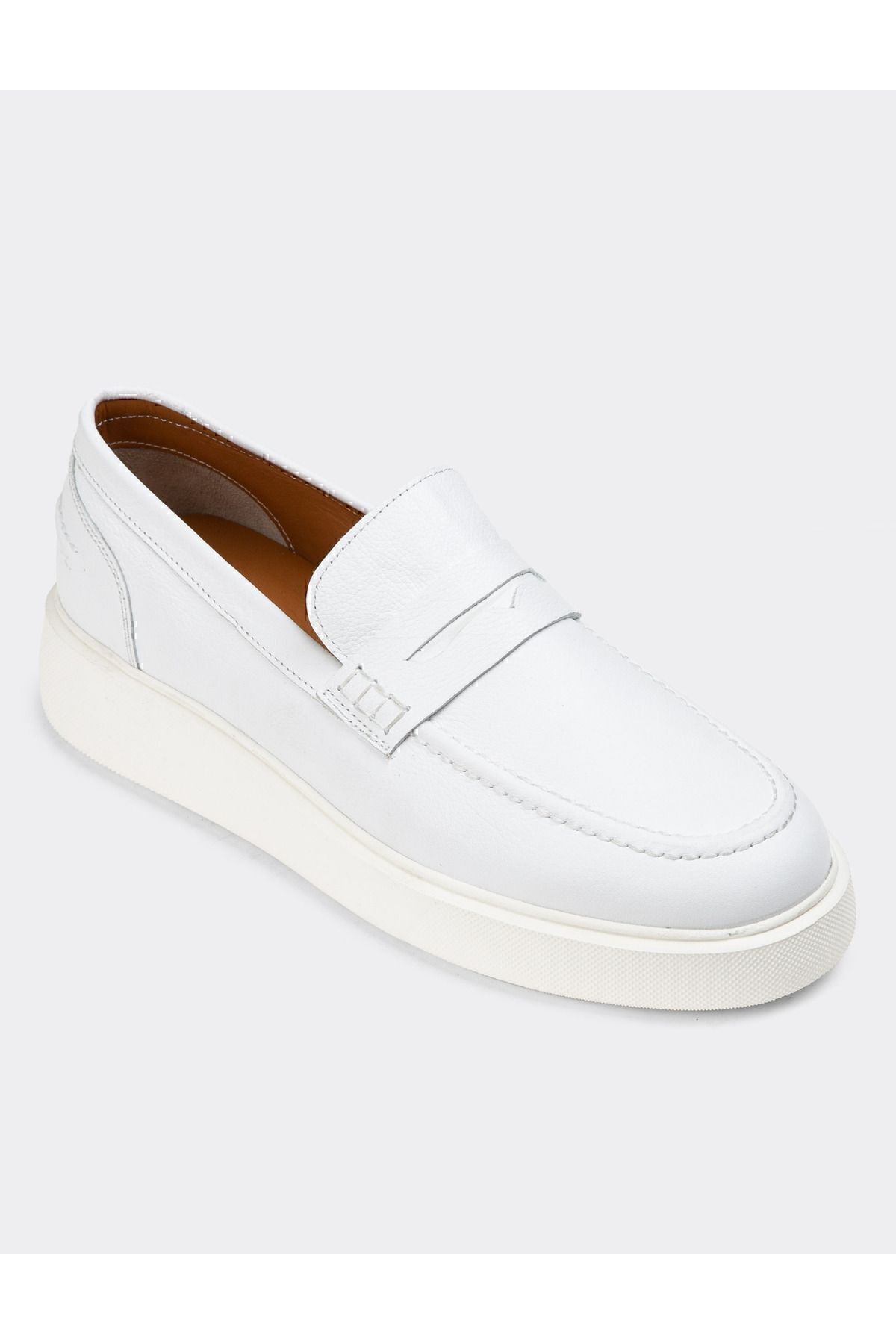 Deery-Genuine Leather White Men's Loafer Shoes 7