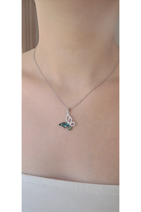 stainles steel MAVİ TAŞ DETAYLI KELEBEK KOLYE