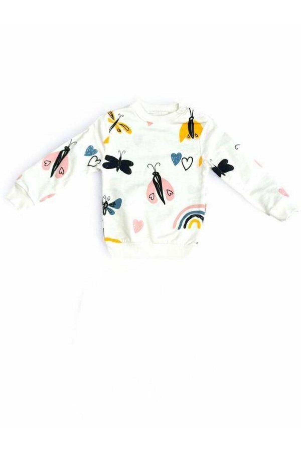 Zekids Kız Bebek Kelebek Desenli Pamuklu Eşofman Takım fotoğrafı 3 (önizleme)