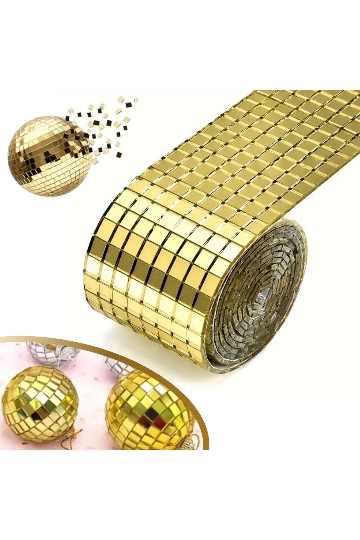 MarDyHome 1 Metre Uzunluğunda Gold Renk Aynalı Mozaik Taşlı Dekor Bandı 4 cm x 1 mt (4767)