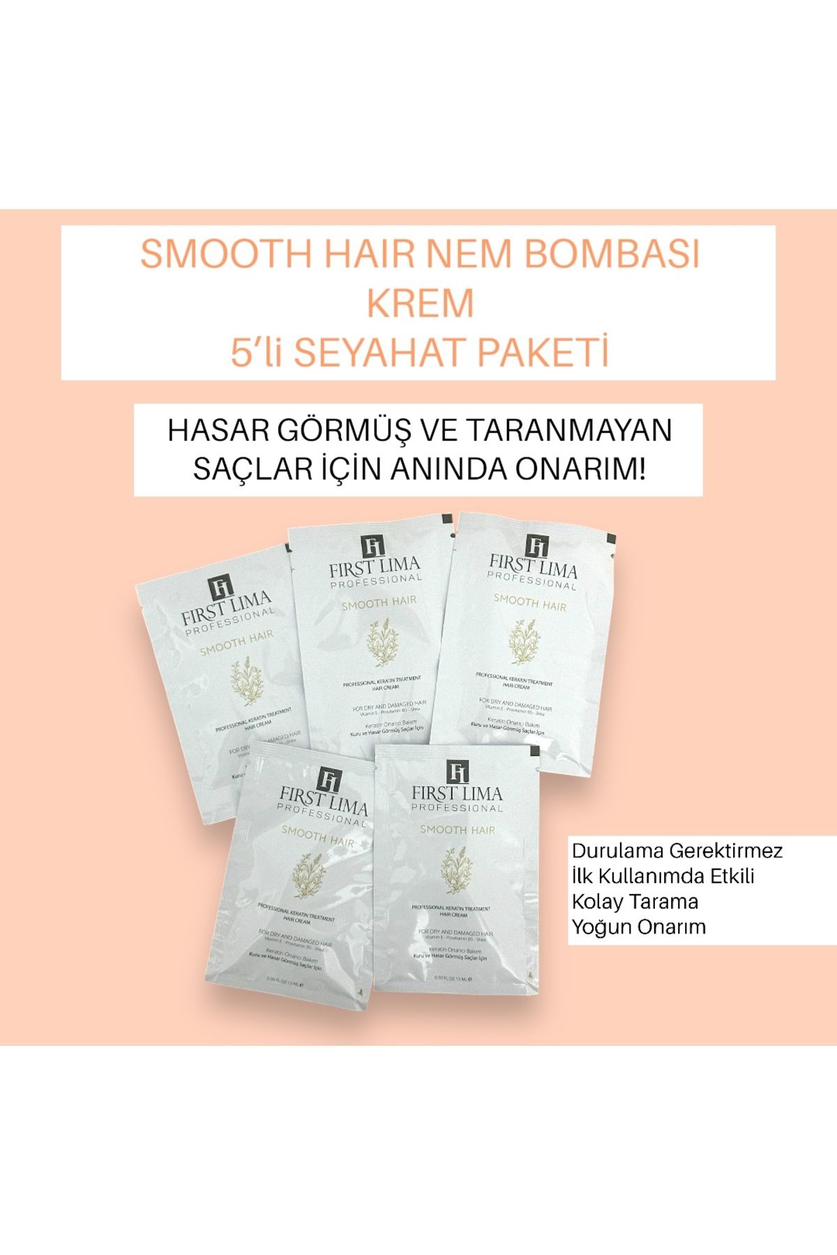 First Lima Professional-Smooth Hair Moisture Bomb Cream Travel Pack Instant Repair for Dry and Damaged Hair 5*15ml 1