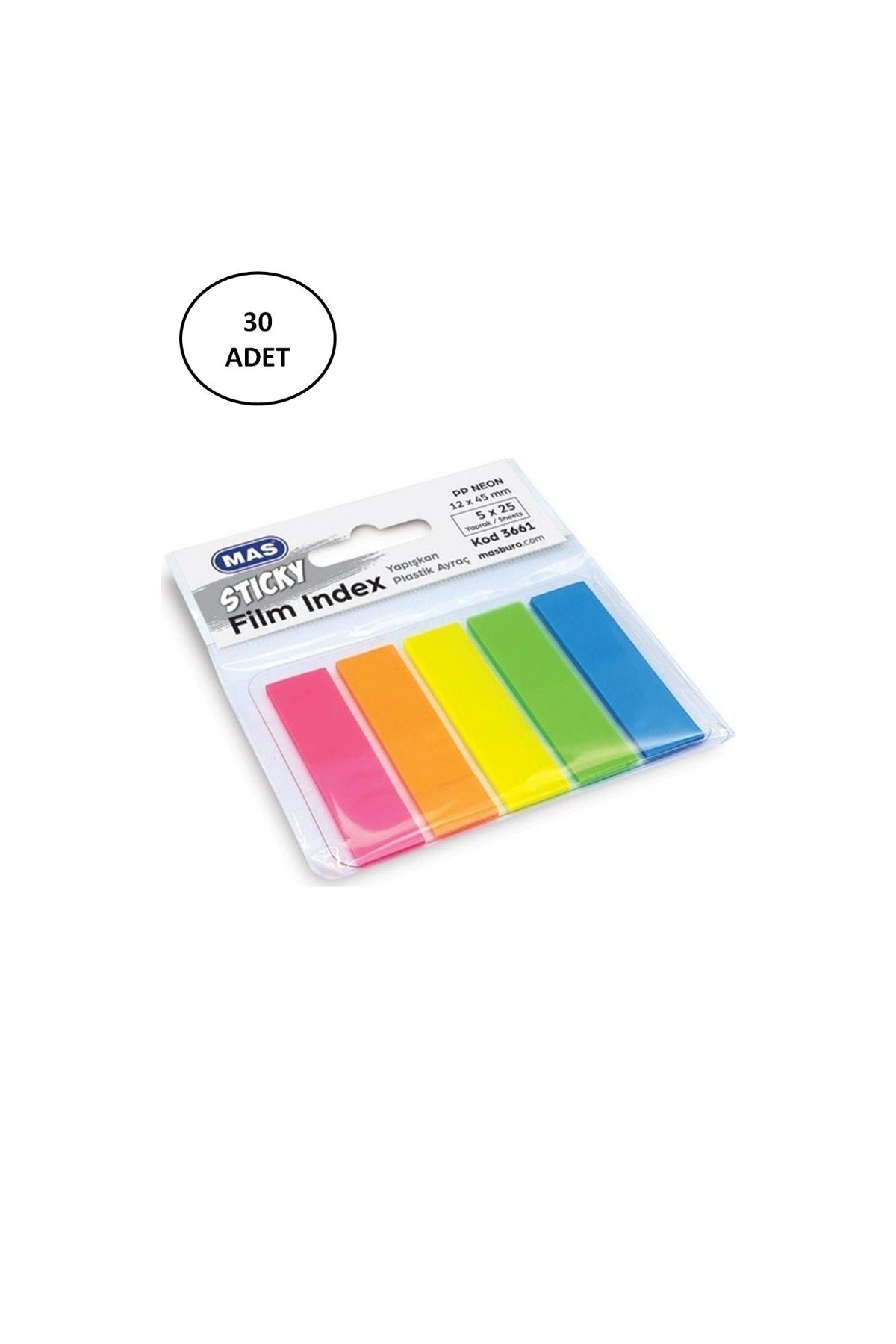 EGATOPTAN Mas 3661 Sticky Film Index Renki 12x45 Pp Dörtgen Yapışkan Sticker 30 Adet