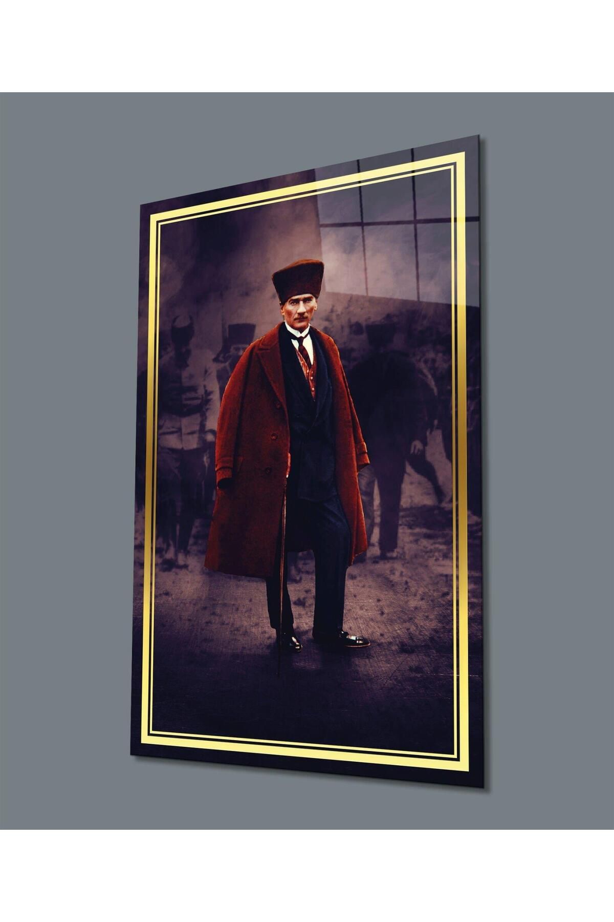 idealizbiz Atatürk Portre Dikey Cam Tablo Hediyelik Büyük Tablo Ev Ofis Dekoru