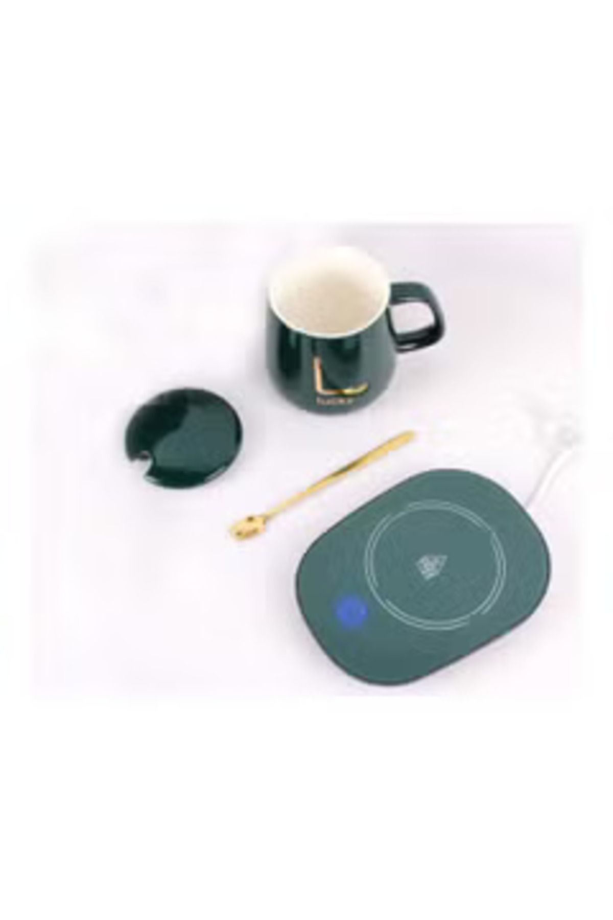 Arabest-Electric Coater Mug Warmer With Lid And Golden Spoon 380.0 ml 15.0 W Luck-367 Dark Green 3