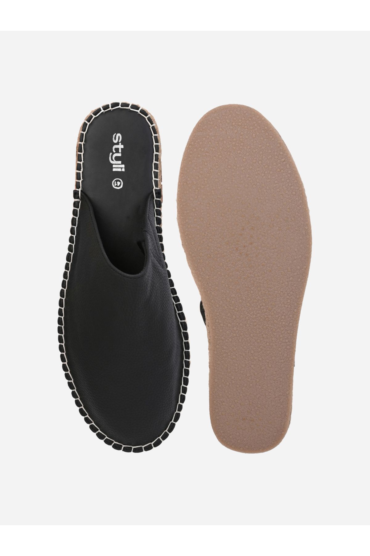 Styli-Textured Faux Leather Espadrille Mules 6