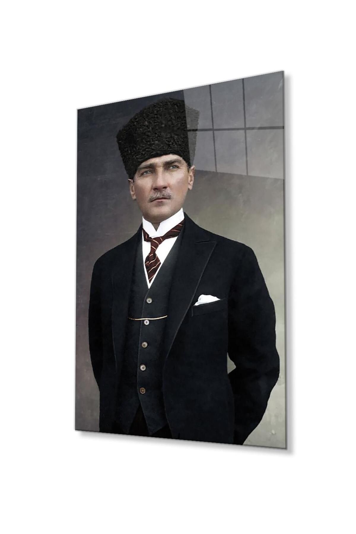 idealizbiz Atatürk Cam Tablo 4mm Dayanıklı Temperli Cam, Atatürk Glass Wall Art