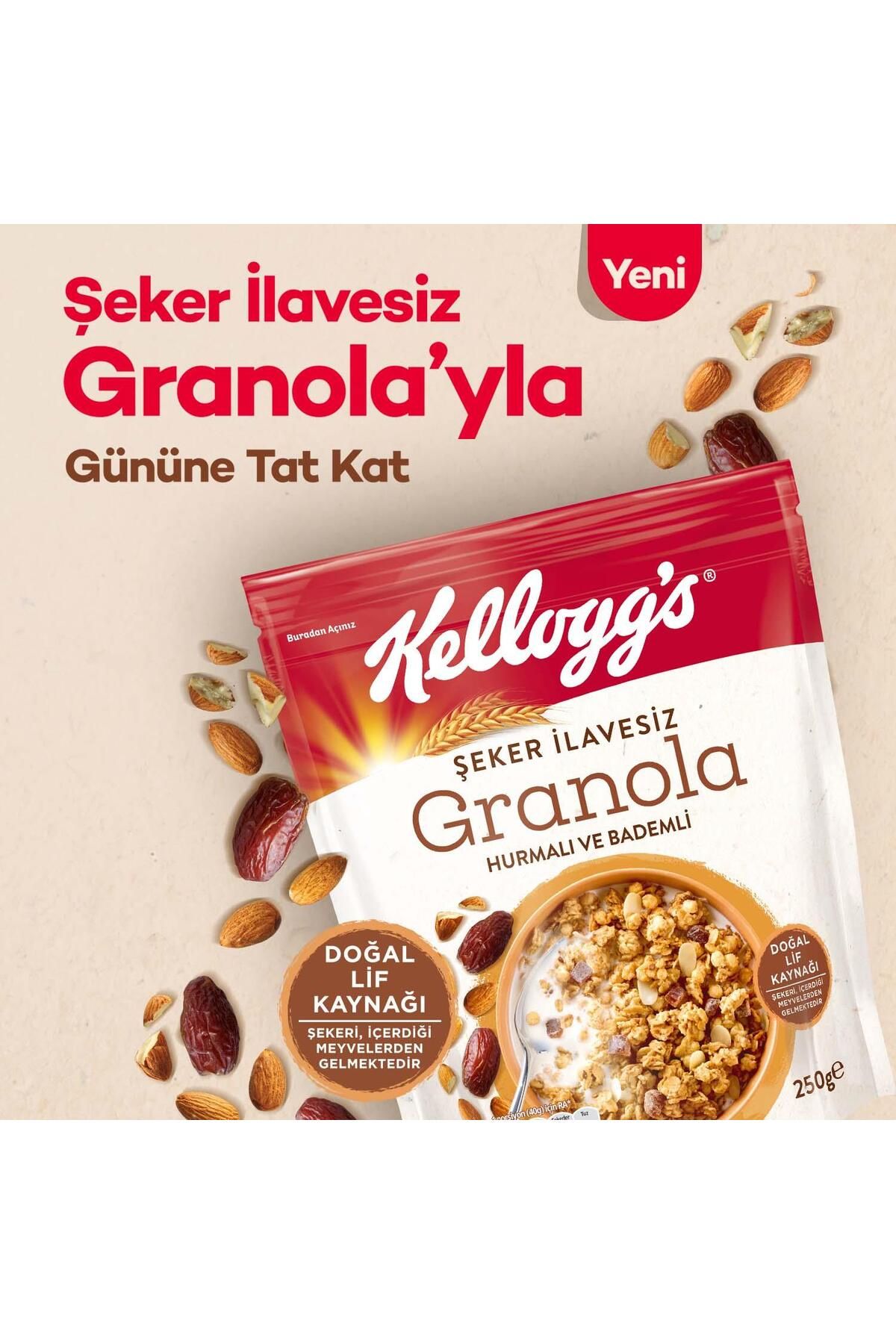 Kellogg's-250 جرام جرانولا غير مضاف - مع التمر واللوز، يحتوي على 43% شوفان، مصدر ألياف 4