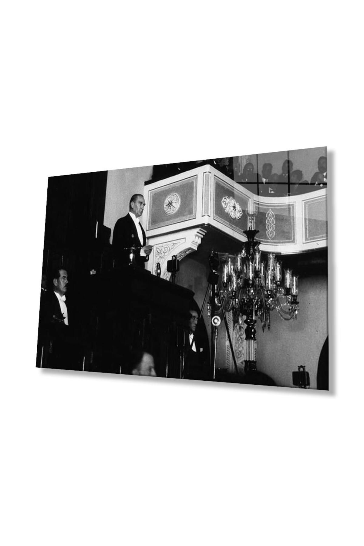 idealizbiz Atatürk Cam Tablo 4mm Dayanıklı Temperli Cam, Atatürk Glass Wall Art