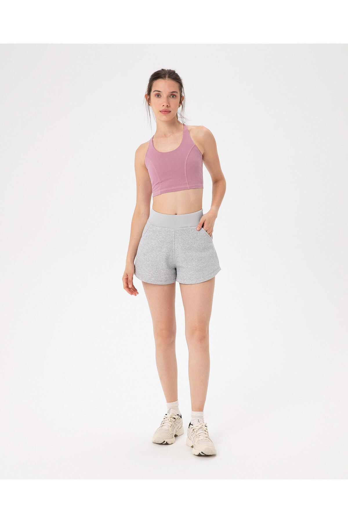 Ayma Active-Gray Elastic Waist Adjustable Sweatshirt Shorts 5