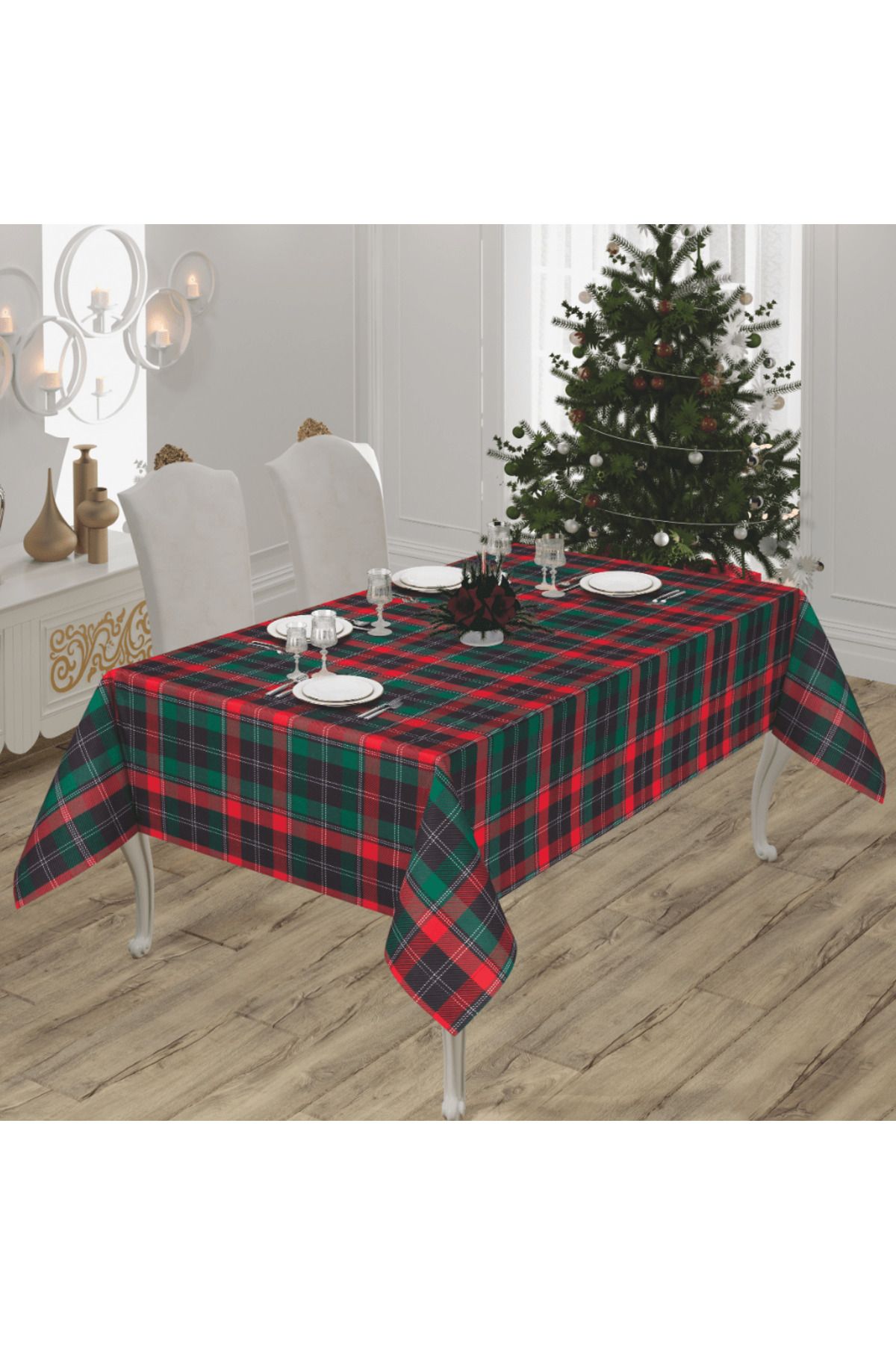 Solinas Collection-Christmas Plaid Pattern Red Green Tablecloth 1