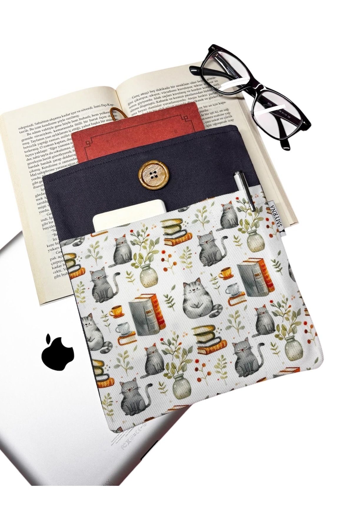 Smyrna-Gray Multi-Purpose Tablet Case / Ebook Case for Cats and Books 3