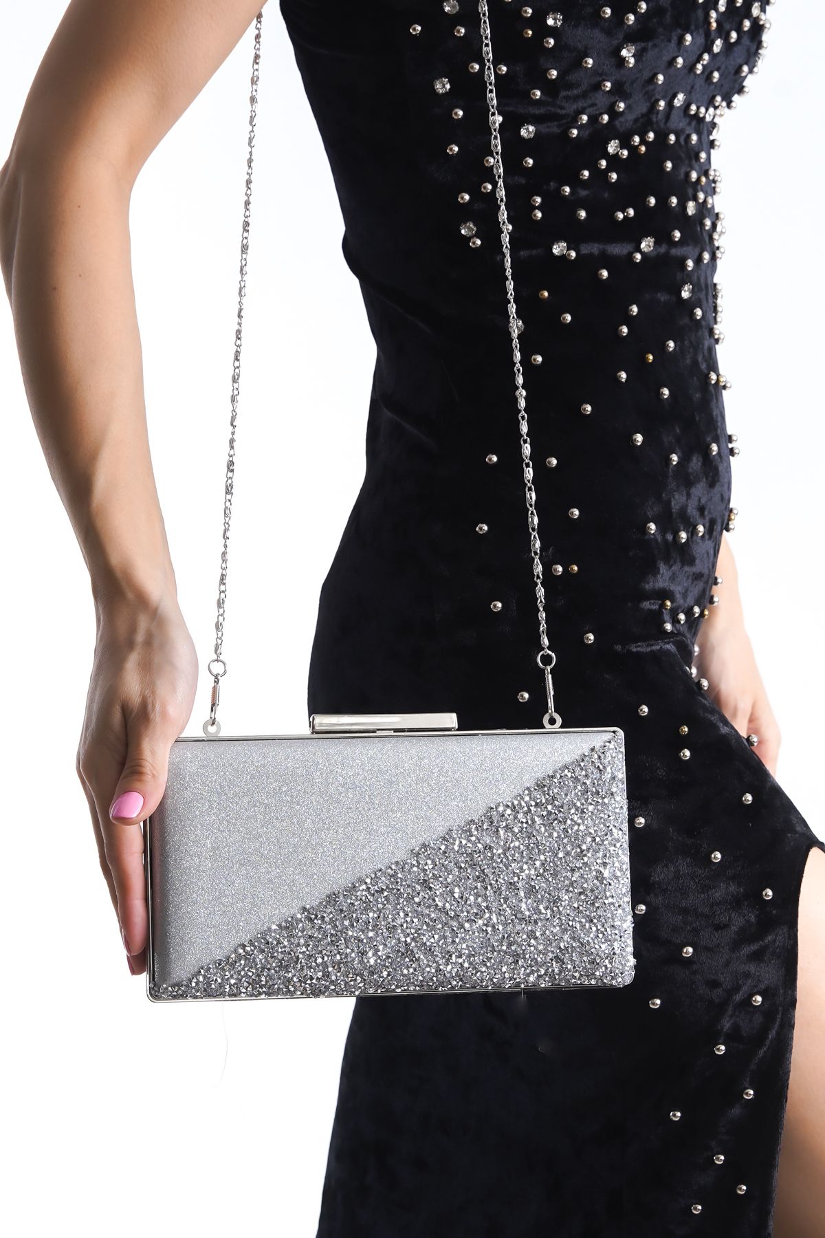 Moda Değirmeni Geantă De Seară Elegantă Cu Pietre Asimetrice Pentru Femei Argintie Bg1175-303-0001 Femeie - Mărime unică