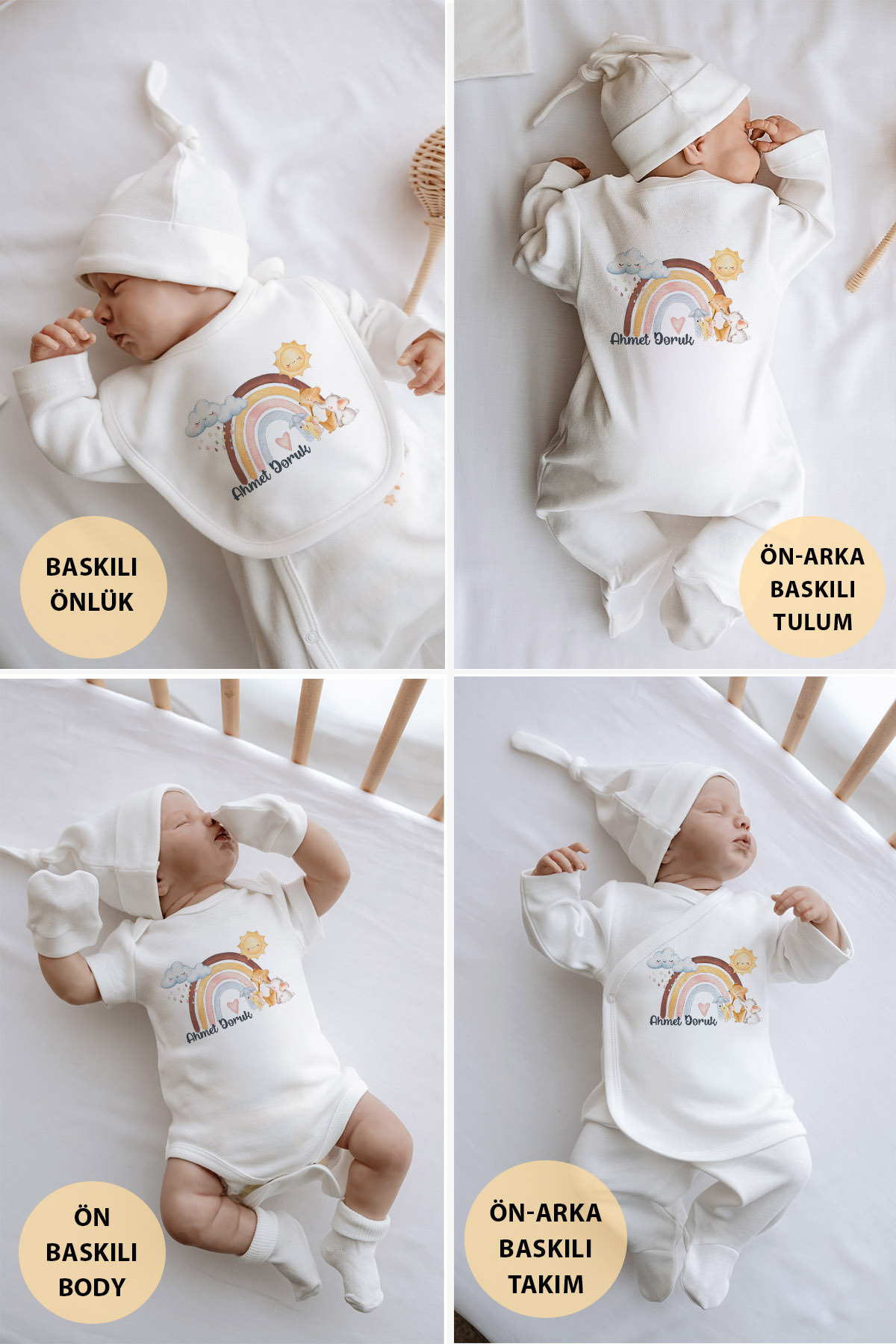 Astral Baby İsimli %100 Organik Pamuk 12'li Hastane Çıkışı Gökkuşağı Bulut Ve Hayvanlar fotoğrafı 2 (önizleme)