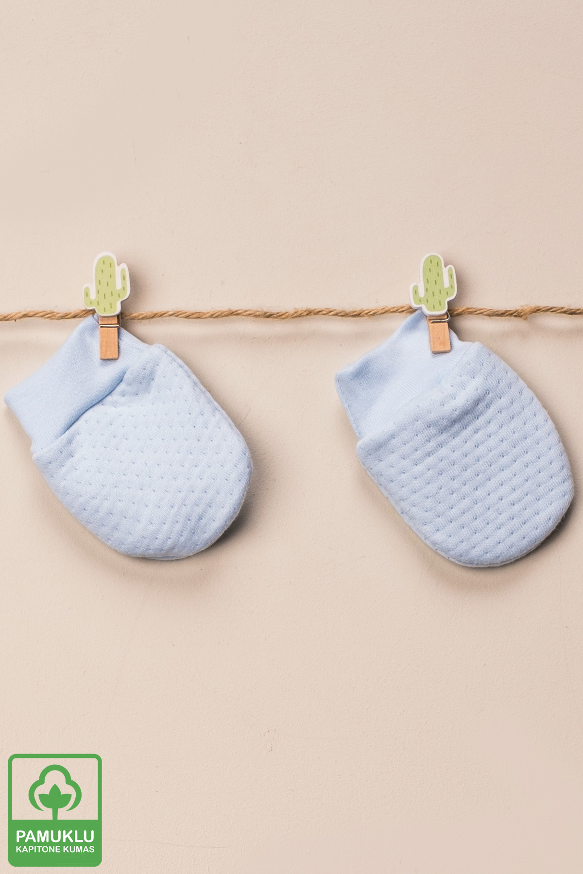 Miniel Unisex Bebek Yenidoğan Organik Pamuklu Kapitone Kumaş Bebek Eldiveni 3 Çift  Set fotoğrafı 5 (önizleme)