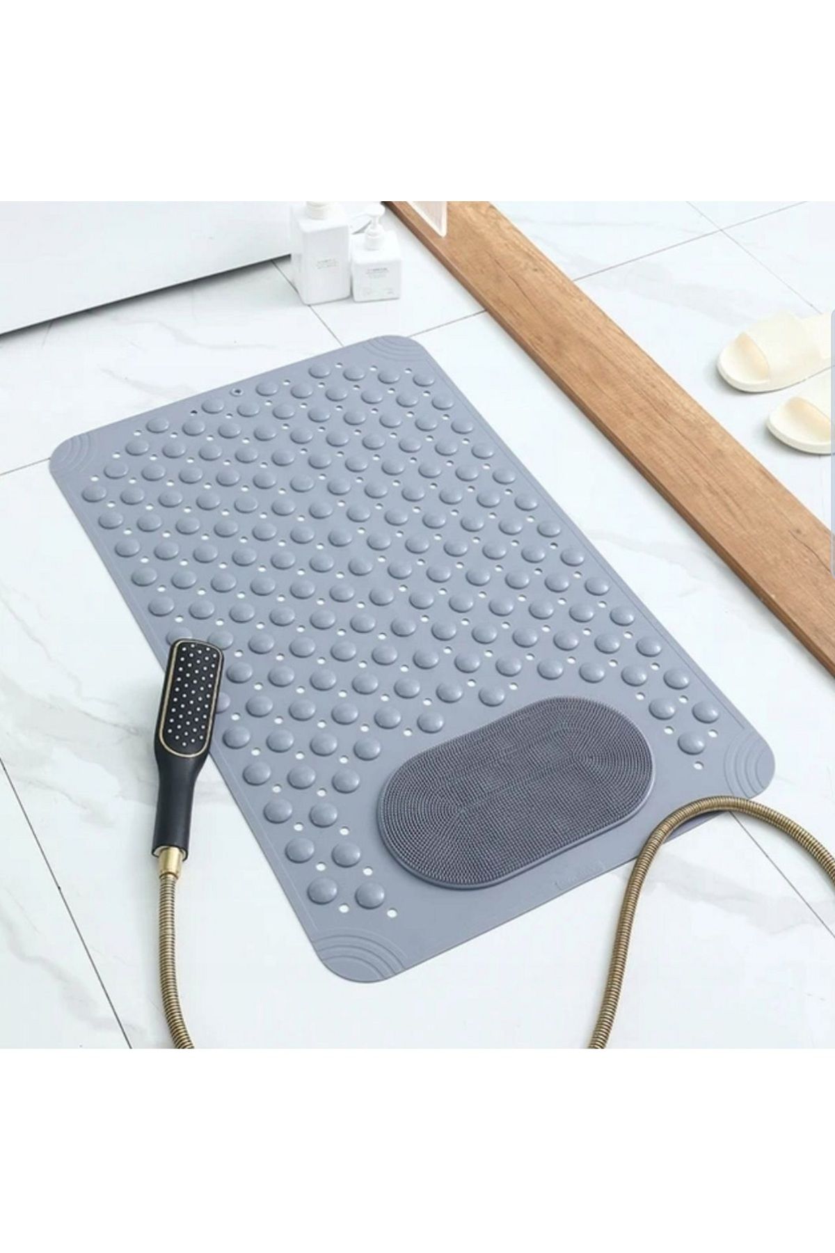 MAİN SHOP-1 Piece Grey Silicone Bath Mat - with Shower Anti-Slip and Suction Cup, Anti-Slip Base 36X69.5 cm 1