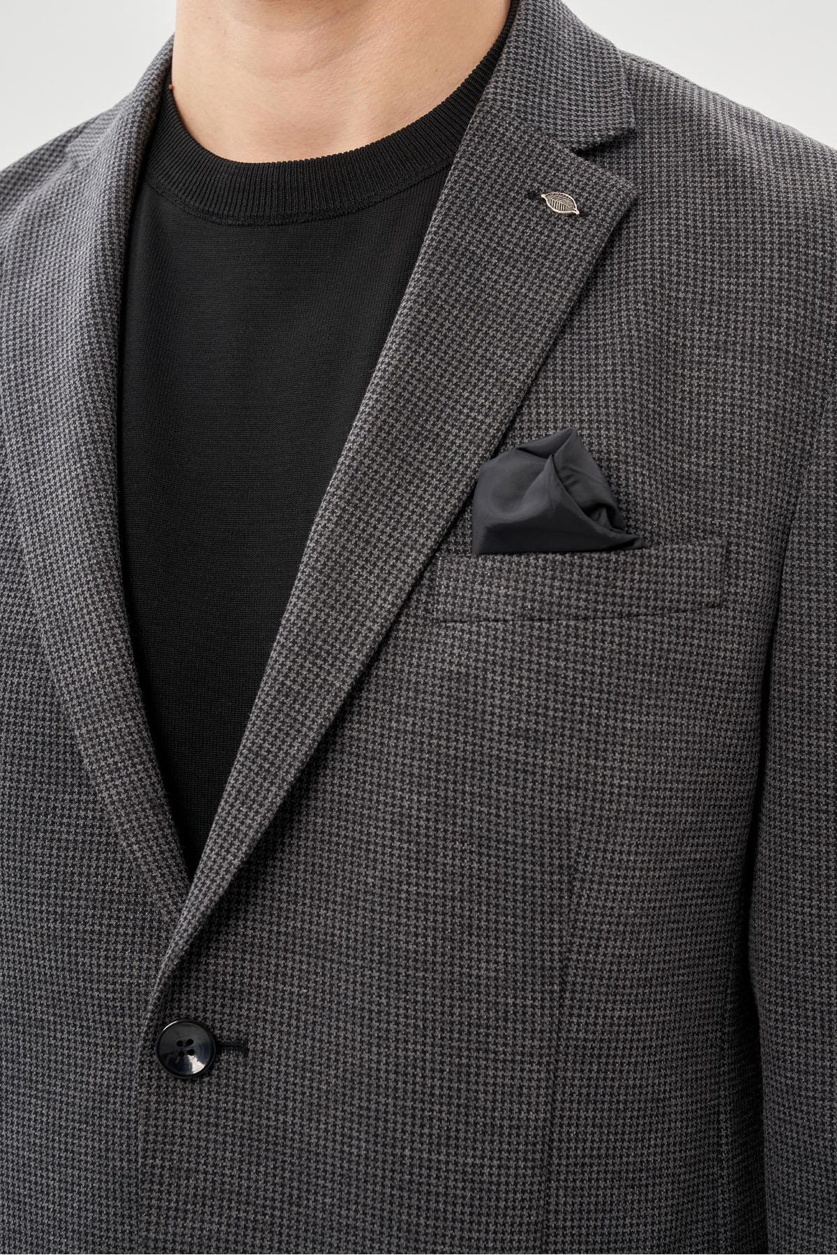 İmza  Siyah Kazayağı Desen Örme Mono Yaka 2 Düğme 6 Drop Slim Fit Classic Ceket 1002245166_001 - Görsel 4