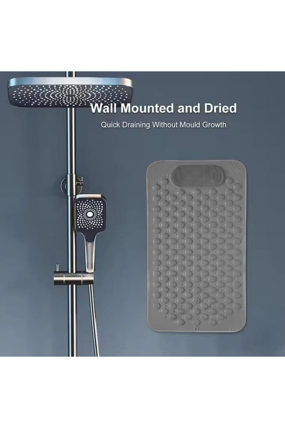 MAİN SHOP-1 Piece Grey Silicone Bath Mat - with Shower Anti-Slip and Suction Cup, Anti-Slip Base 36X69.5 cm 6