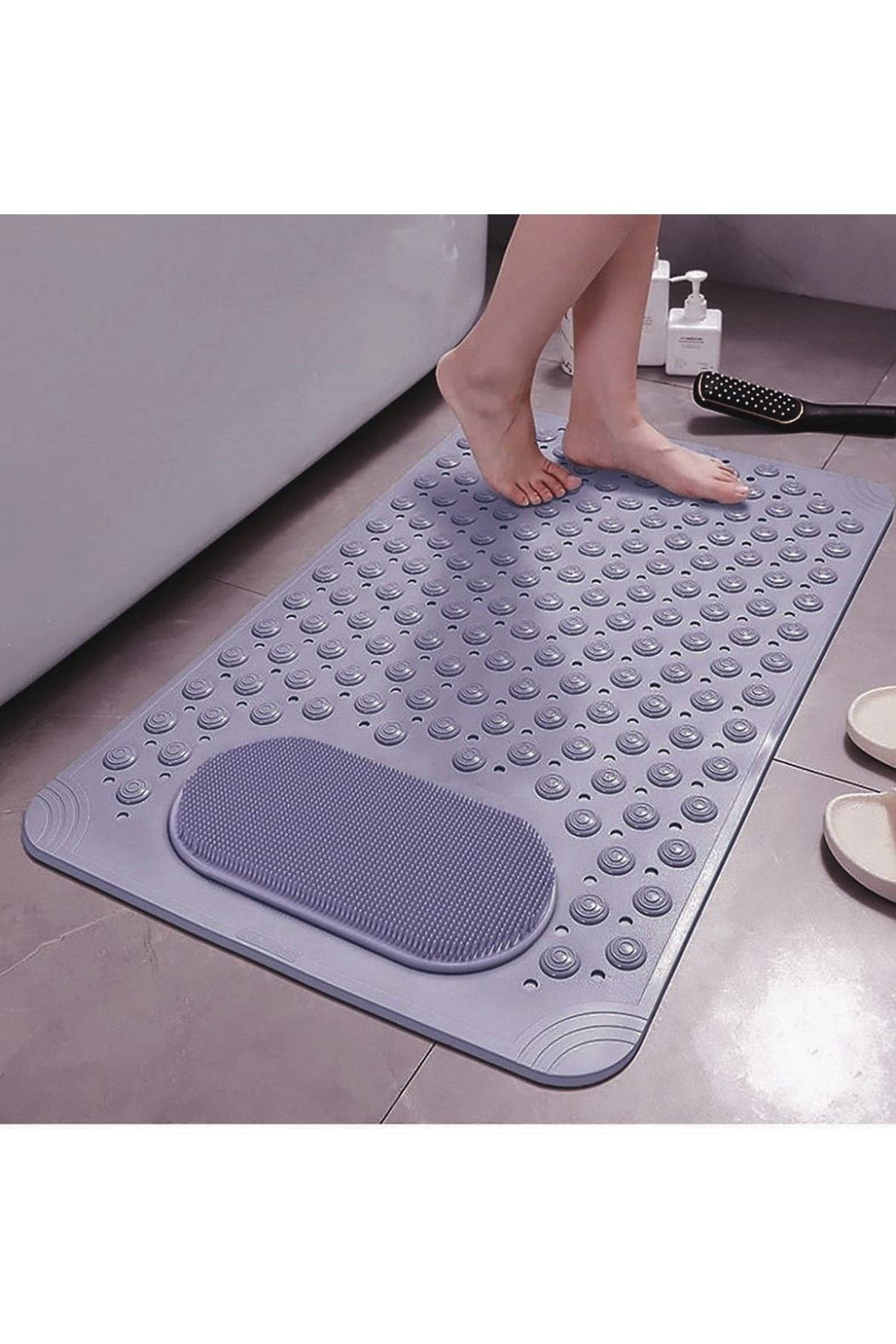 MAİN SHOP-1 Piece Grey Silicone Bath Mat - with Shower Anti-Slip and Suction Cup, Anti-Slip Base 36X69.5 cm 8