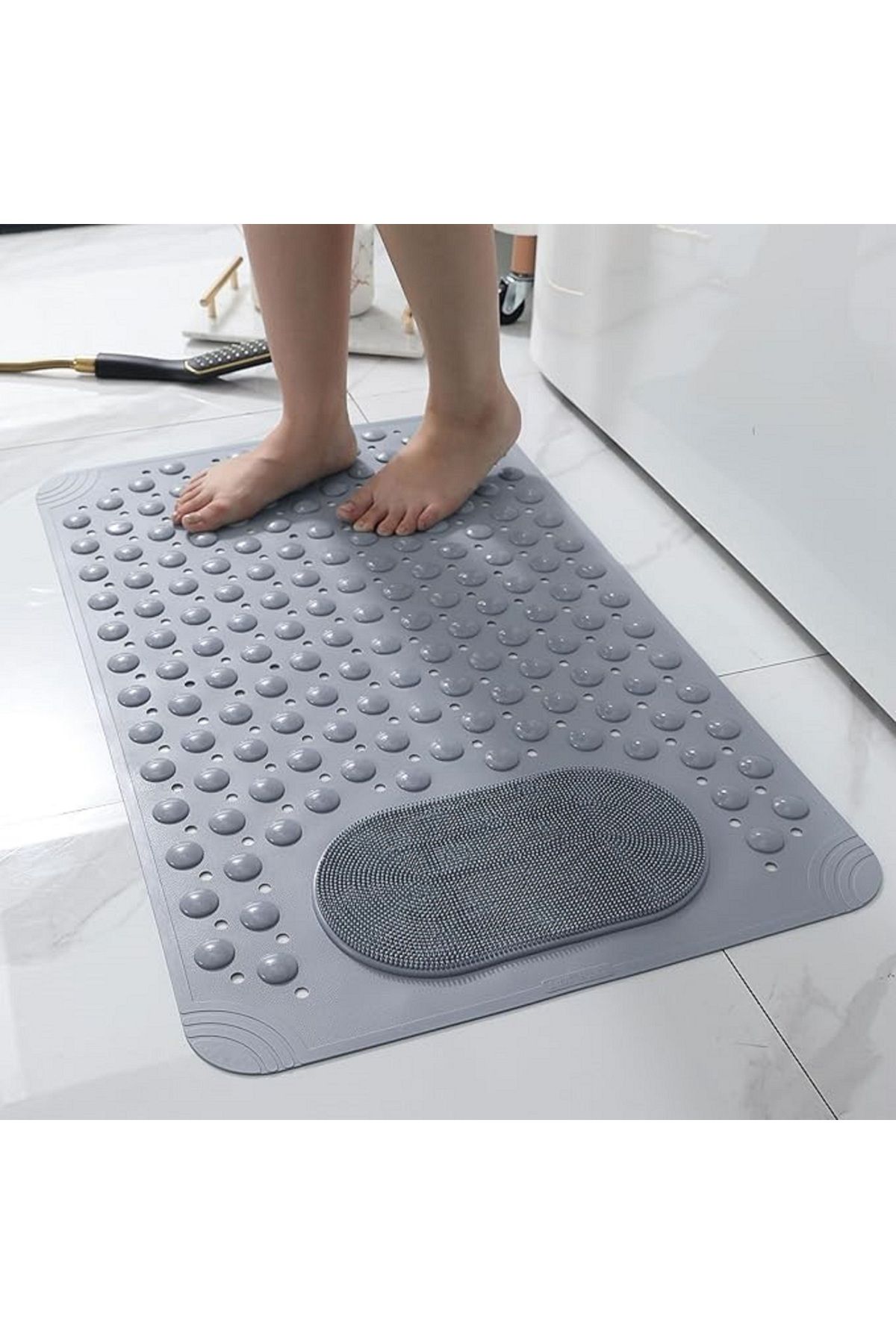 MAİN SHOP-1 Piece Grey Silicone Bath Mat - with Shower Anti-Slip and Suction Cup, Anti-Slip Base 36X69.5 cm 5