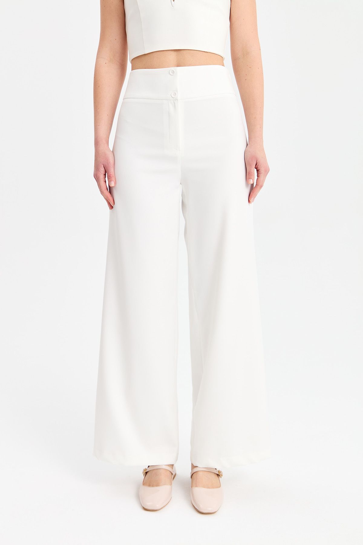 TUİS-High Waist Wide Leg Trousers - White 4