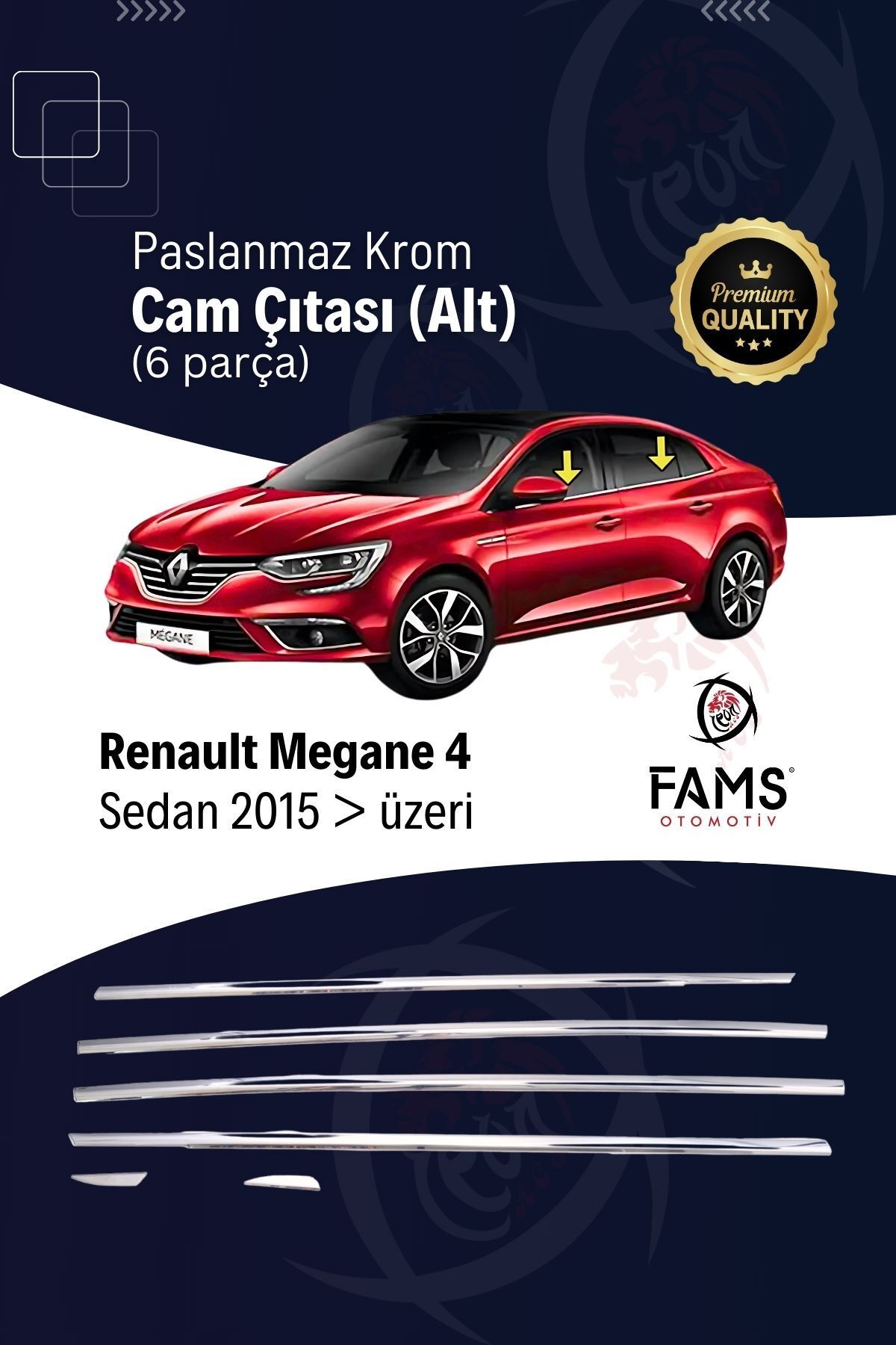 Leonacs Fams Otomotiv Renault Megane 4 Sedan Krom Cam Çıtası 6 Parça 2015 Ve Üzeri Paslanmaz Çelik Uyumlu