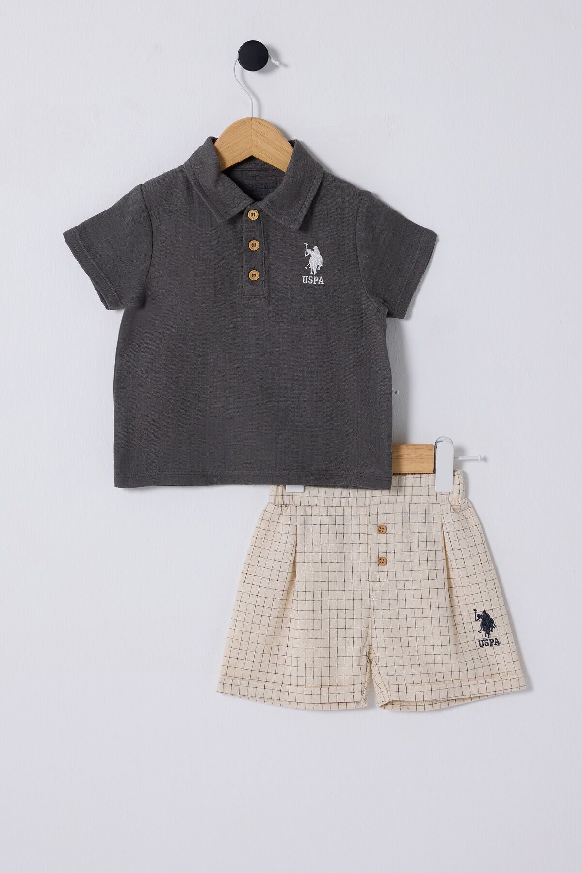 U.S. Polo Assn.-قاعدة. بولو أسن. طقم بيبي بوي أنثراسايت 1