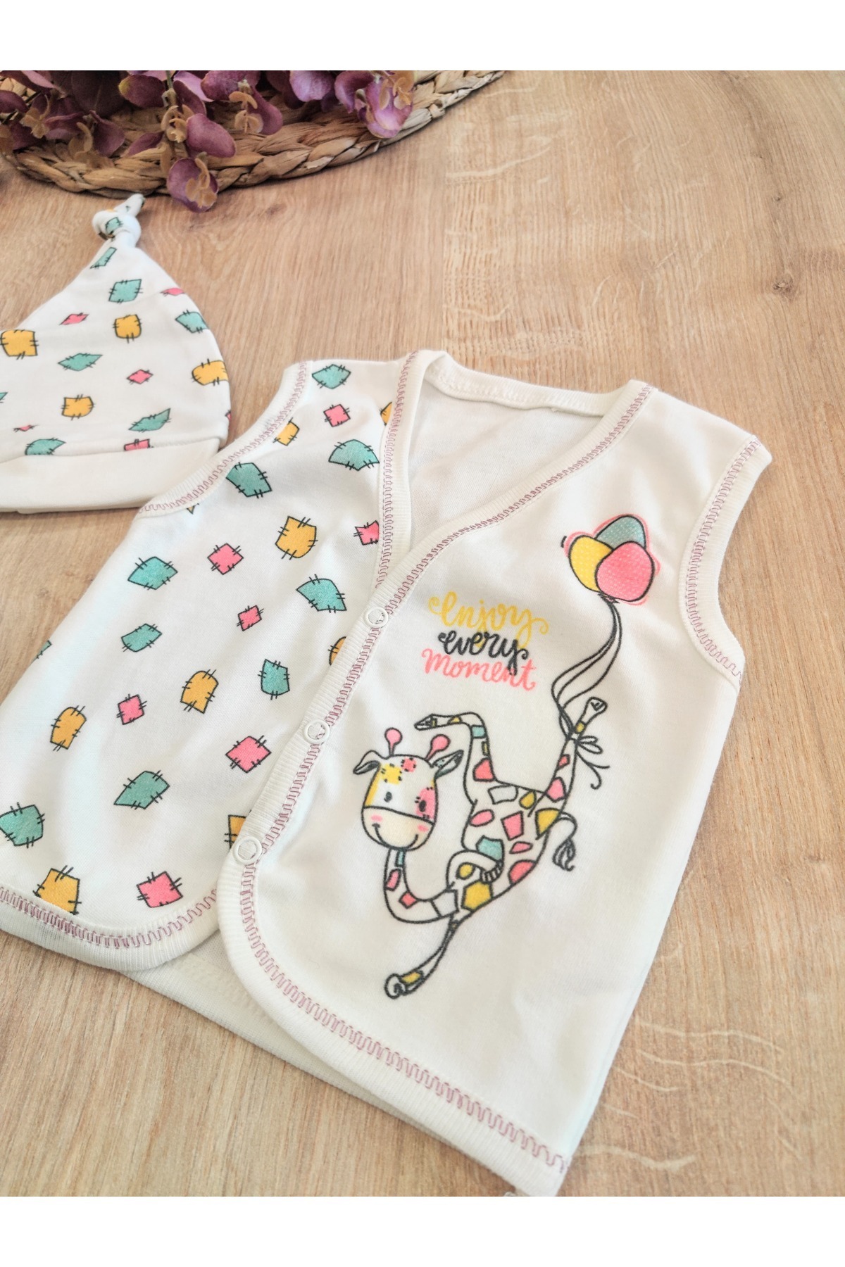 Tomuycuk-10-Piece Hospital Exit 100% Cotton Special Design Giraffe Baby Girl Newborn Ecru Seasonal Gift 6