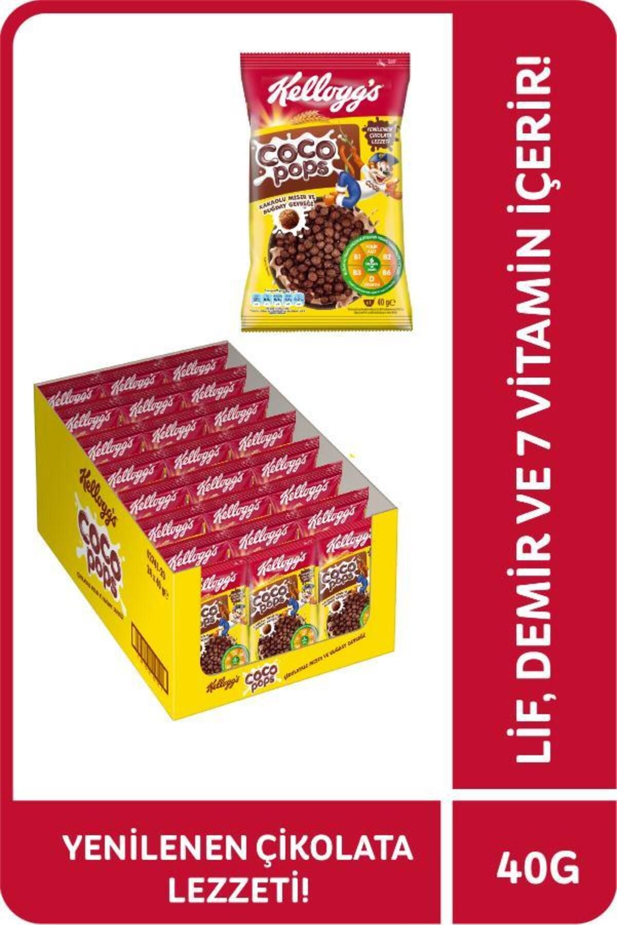 Kellogg's Coco Pops Topları Kakaolu Buğday Ve Mısır Gevreği 40 G X 24 Adet, Lif, Demir Ve 7 Vitamin Içerir
