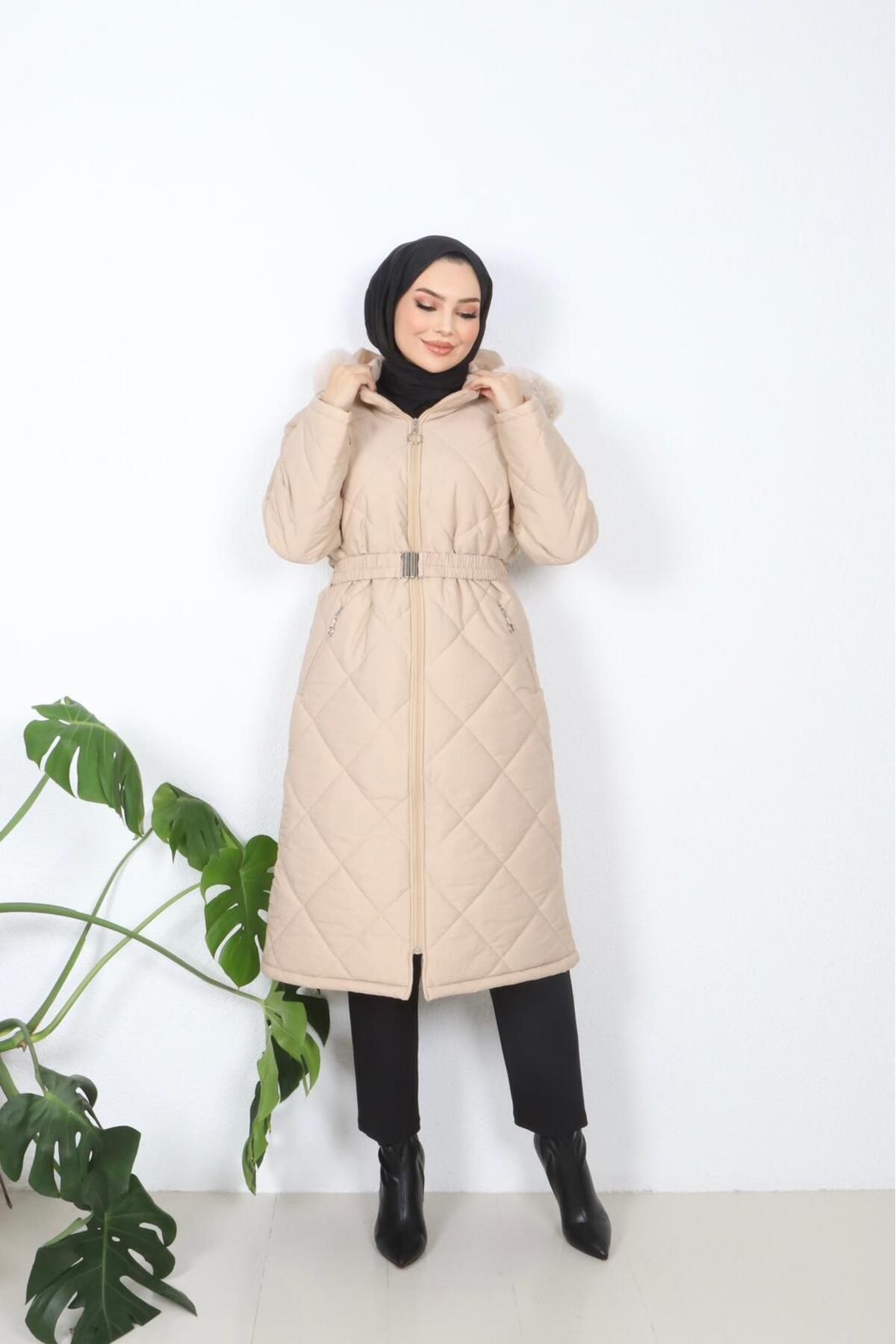 GLR&GYM-Günay Women's Belt Lined Quilted Coat 2