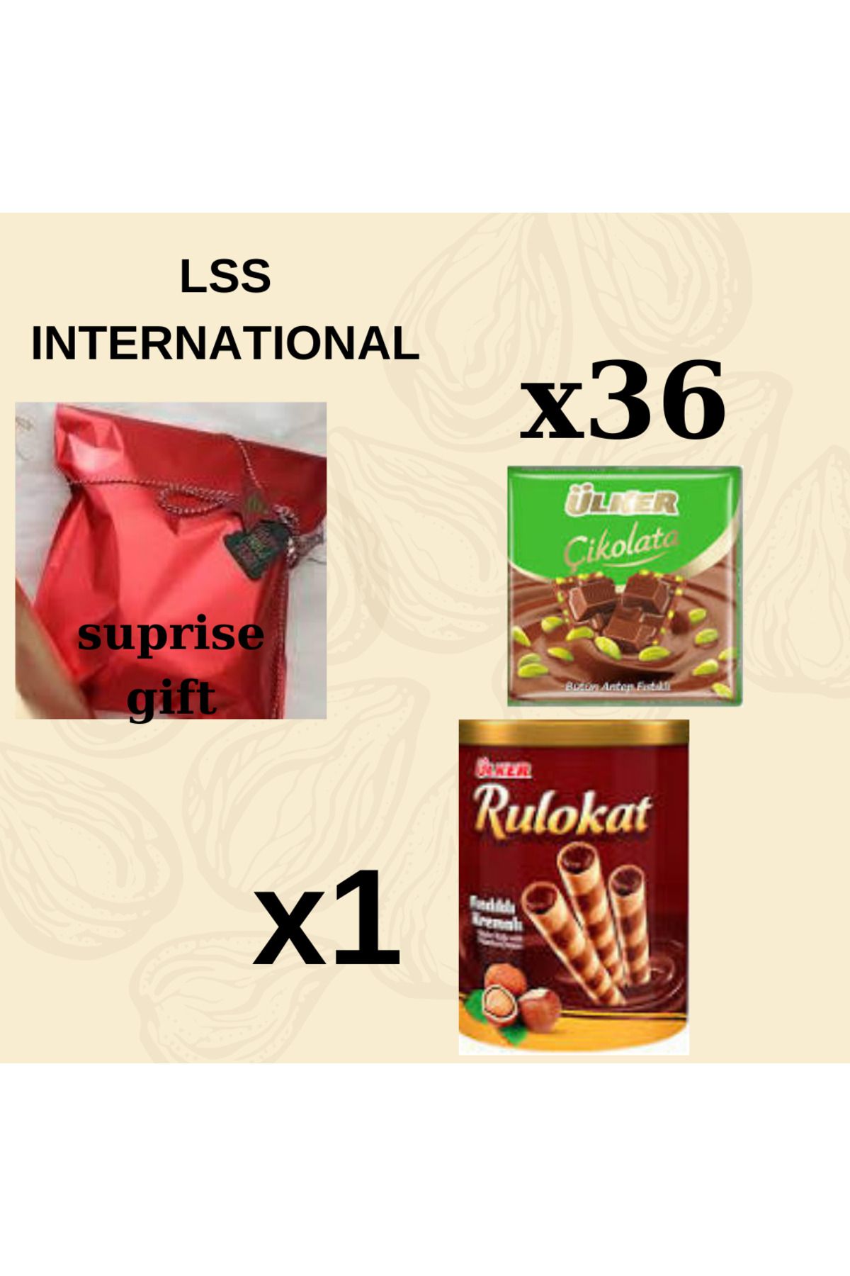 Ülker fıstıklı 65 gr x 36 adet ve 1 rulo kat 170 gr ve sürpriz hediye