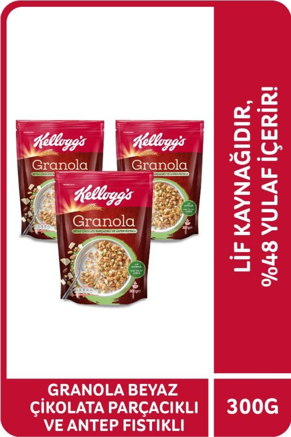 Kellogg's Beyaz Çikolata Parçacıklı Ve A.fıstıklı Granola 300gr X3adet,%46 Yulaf Içerir,lif Kaynağı