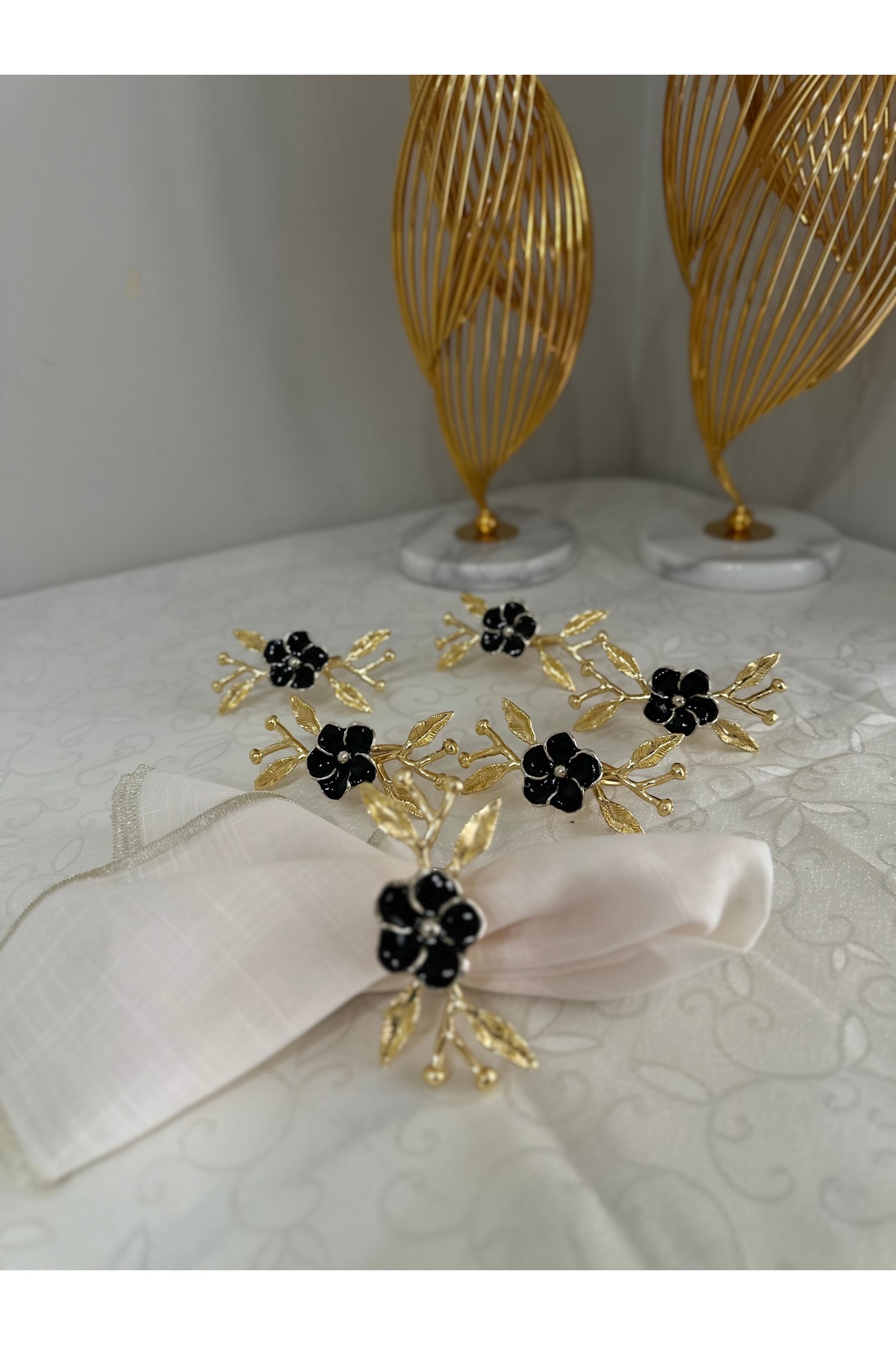 USD HOME 6lı Japon Gülü Mineli Lüx Servis Peçete Yüzüğü