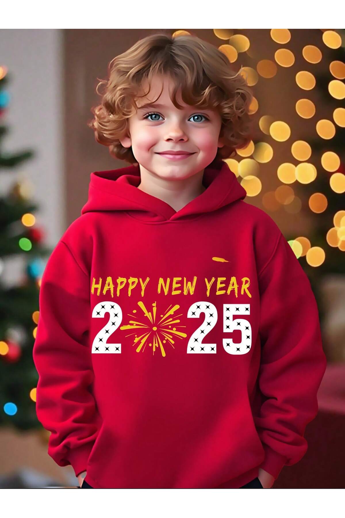 سويت شيرت أطفال - طبعة رقمية رأس السنة 2025، بقبعة، نمط يومي وشارع