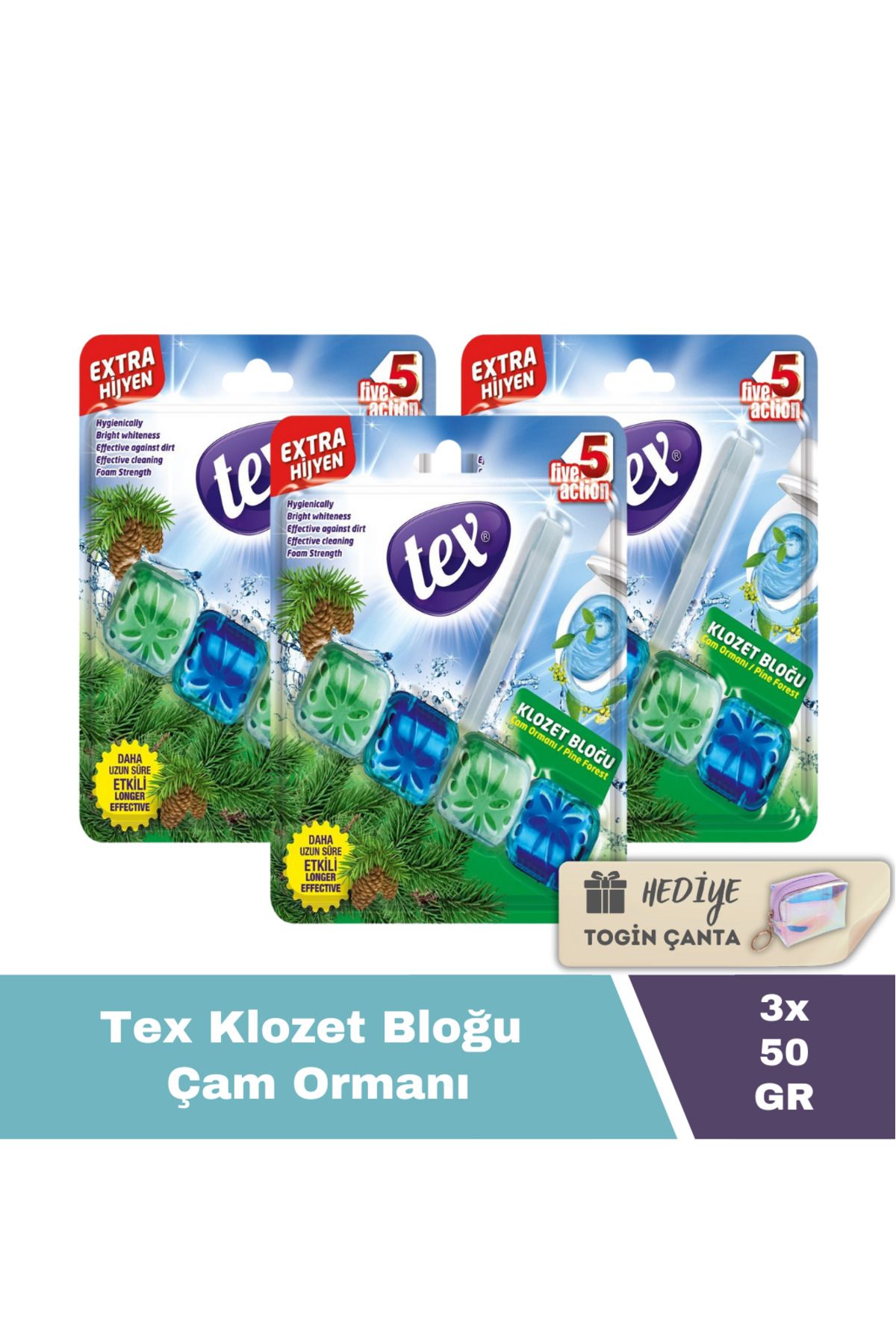 Tex Wc Klozet Bloğu Çam 50Gr X3 Adet + Hediye Togin Çanta