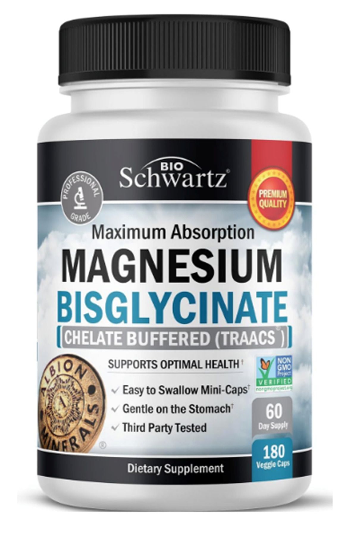 BioSchwartz Magnesium Bisglycinate 100% Chelate No-laxative Effect - Maximum Absorption- Fully Reac