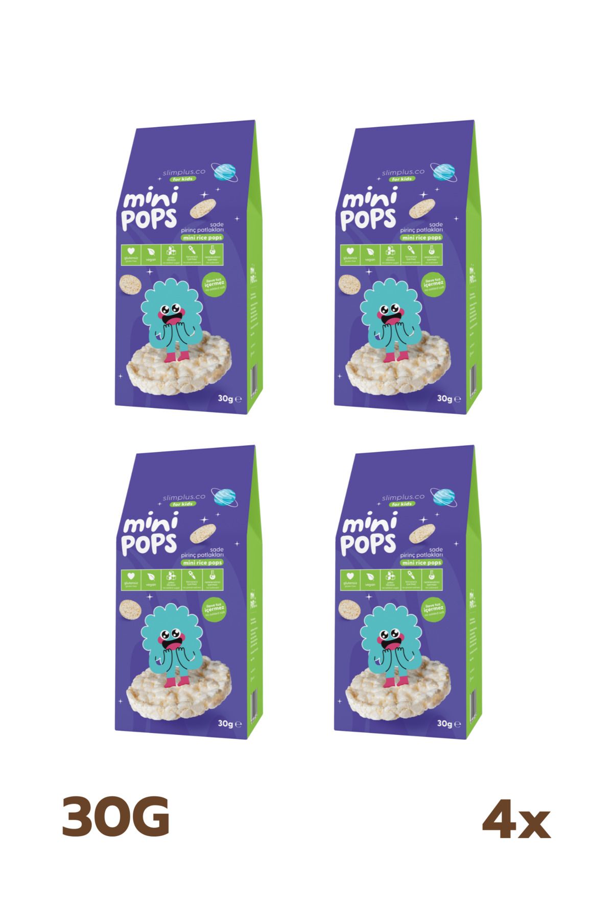 slimplus 4 Paket Mini Pops Atıştırmalık Pirinç Patlakları 30G